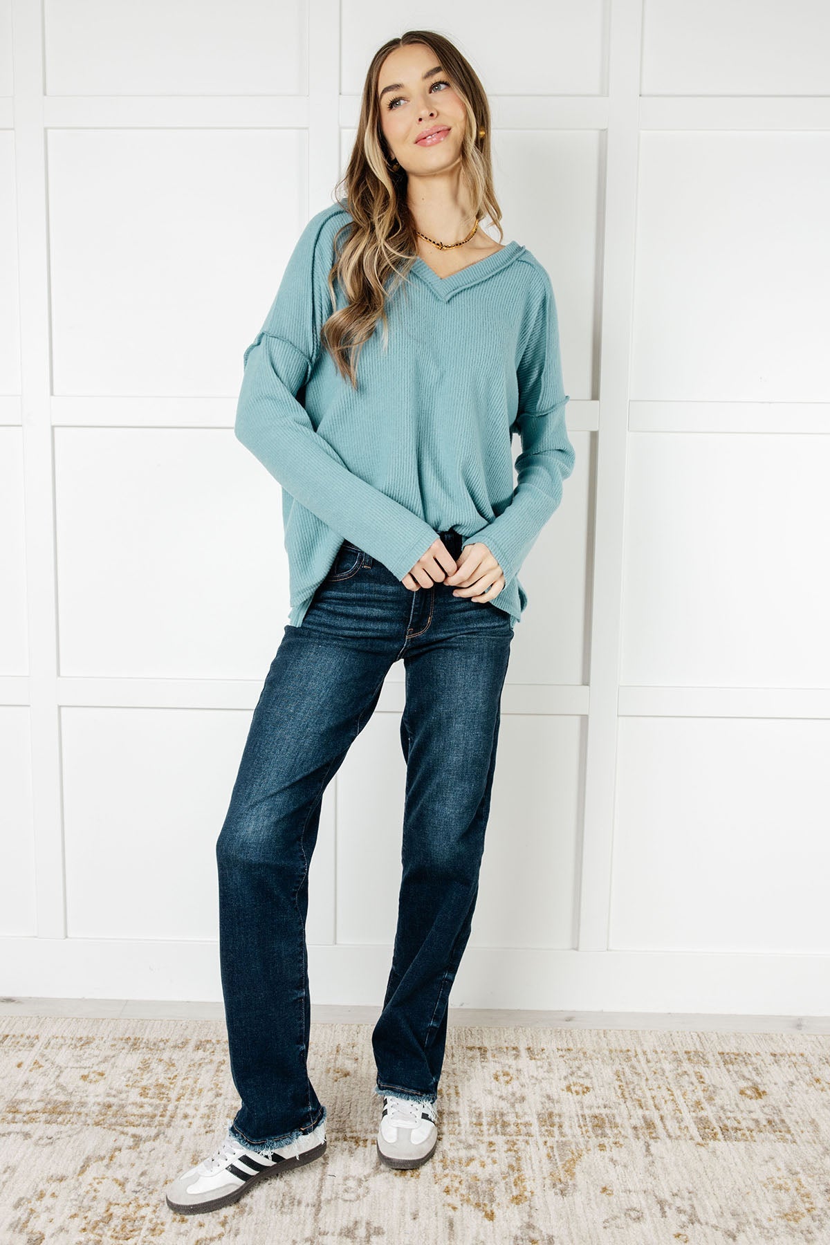 Warm & Cozy Hacci Knit Top in Teal