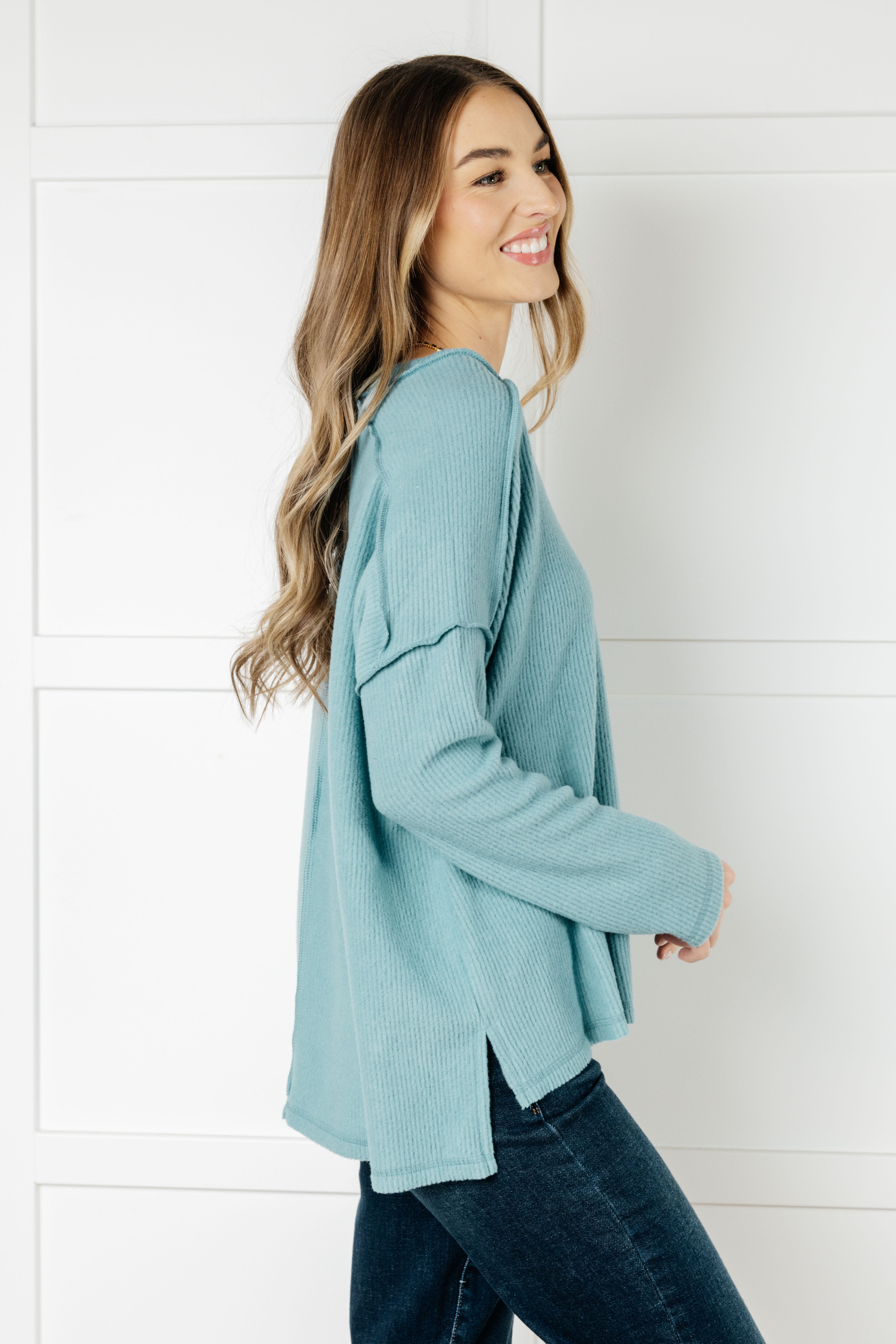 Warm & Cozy Hacci Knit Top in Teal