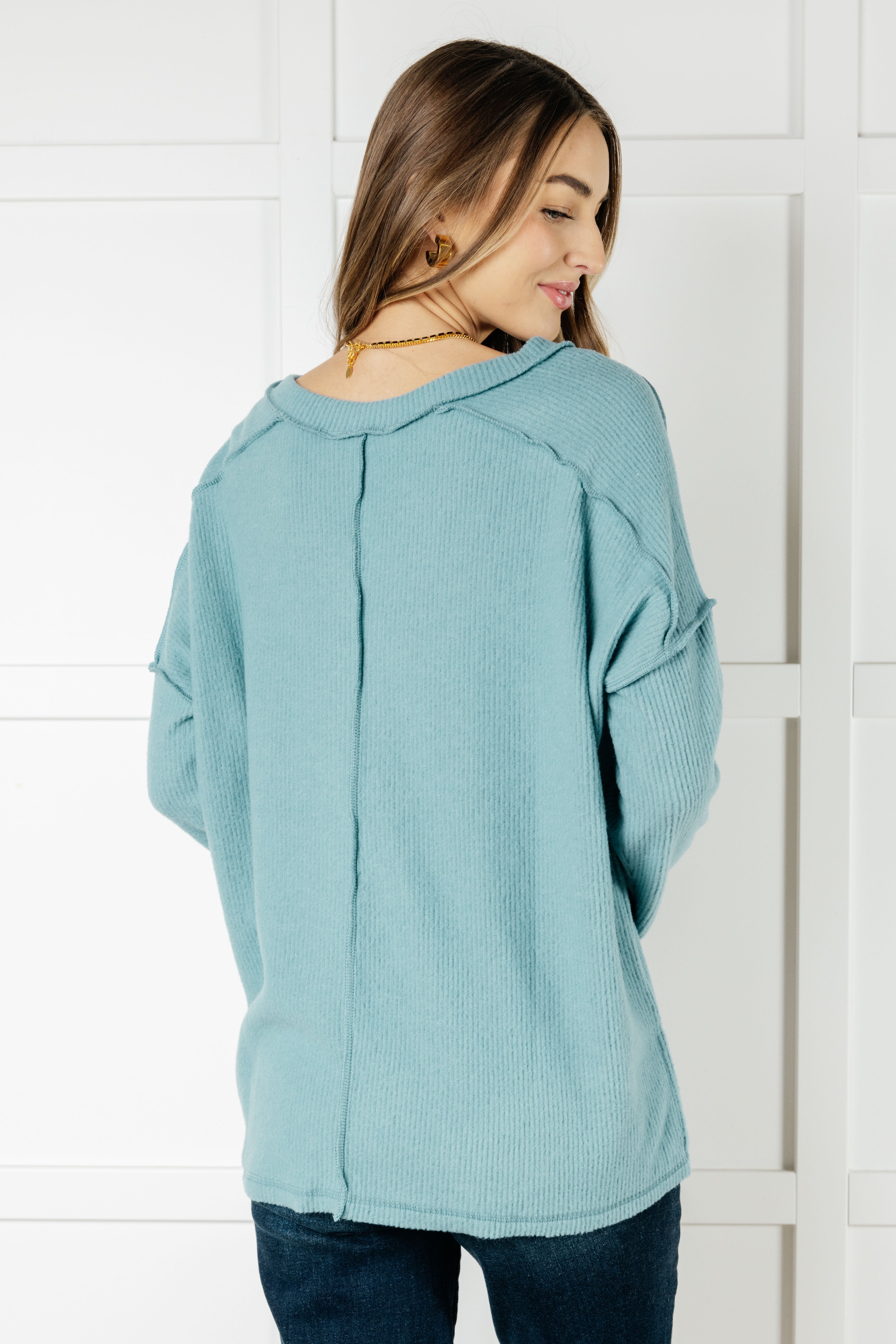 Warm & Cozy Hacci Knit Top in Teal