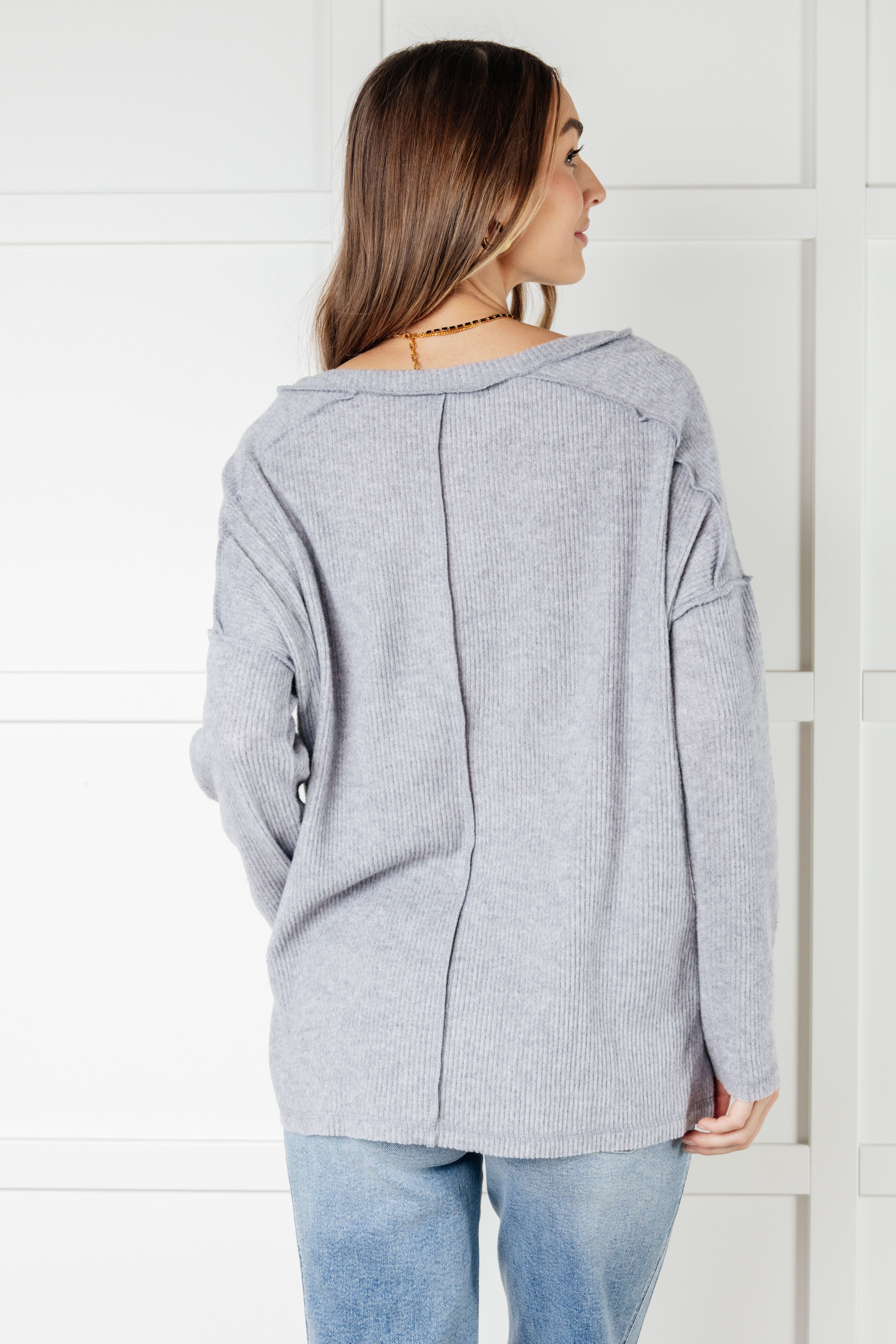 Warm & Cozy Hacci Knit Top in Heather Grey