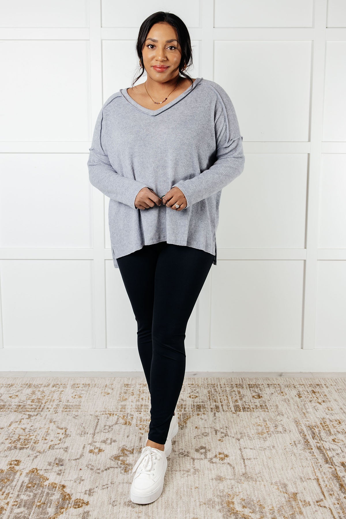 Warm & Cozy Hacci Knit Top in Heather Grey