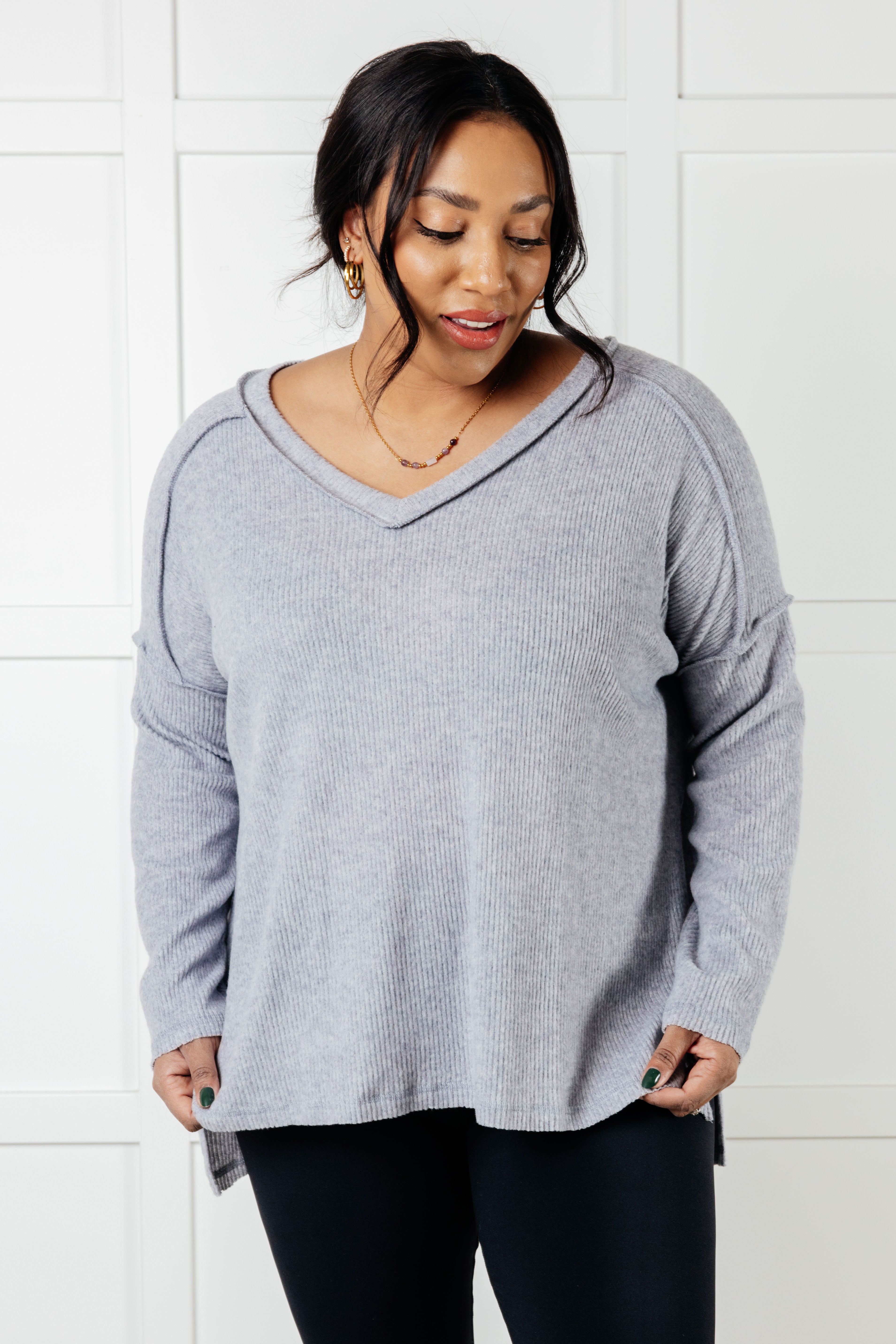 Warm & Cozy Hacci Knit Top in Heather Grey