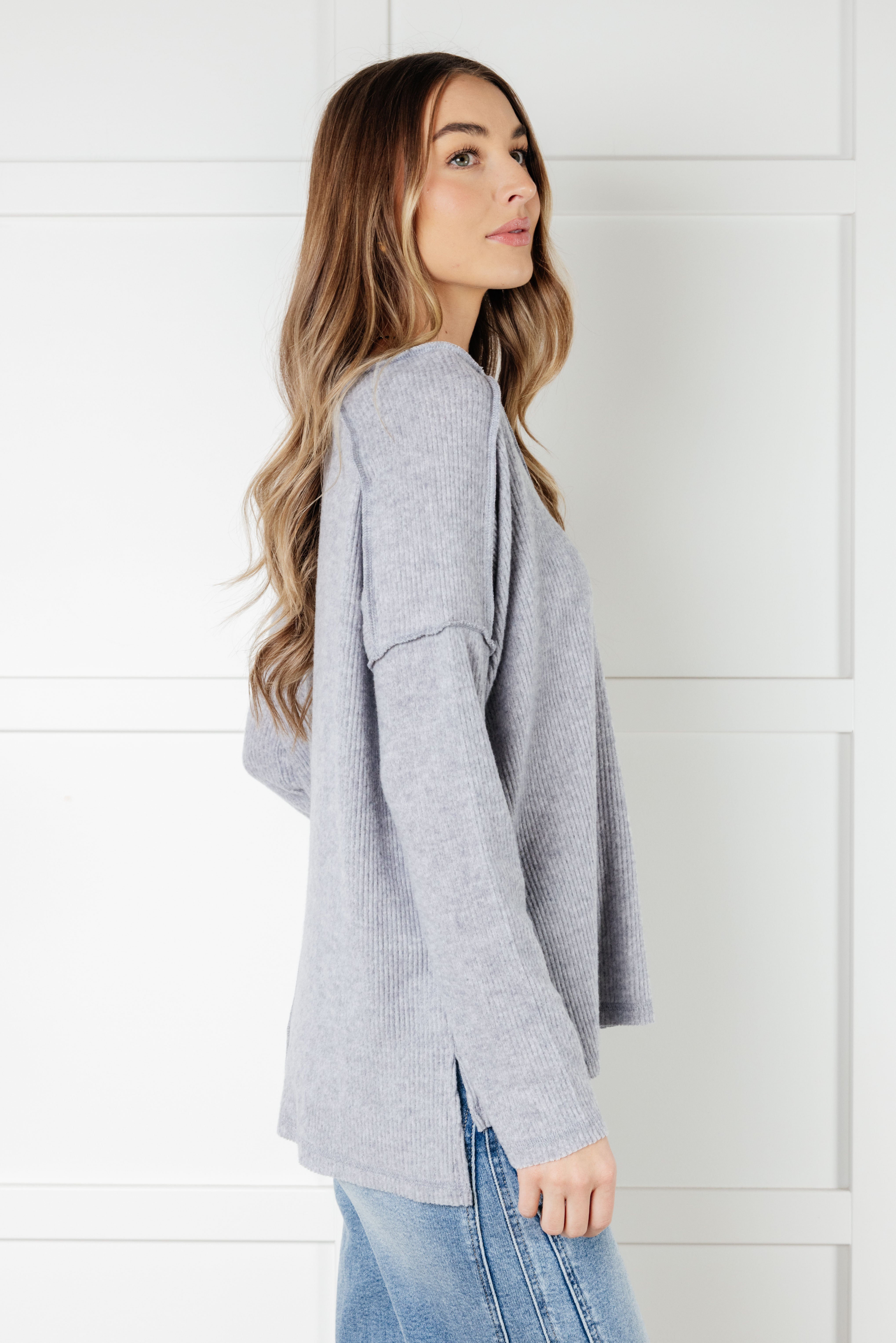 Warm & Cozy Hacci Knit Top in Heather Grey