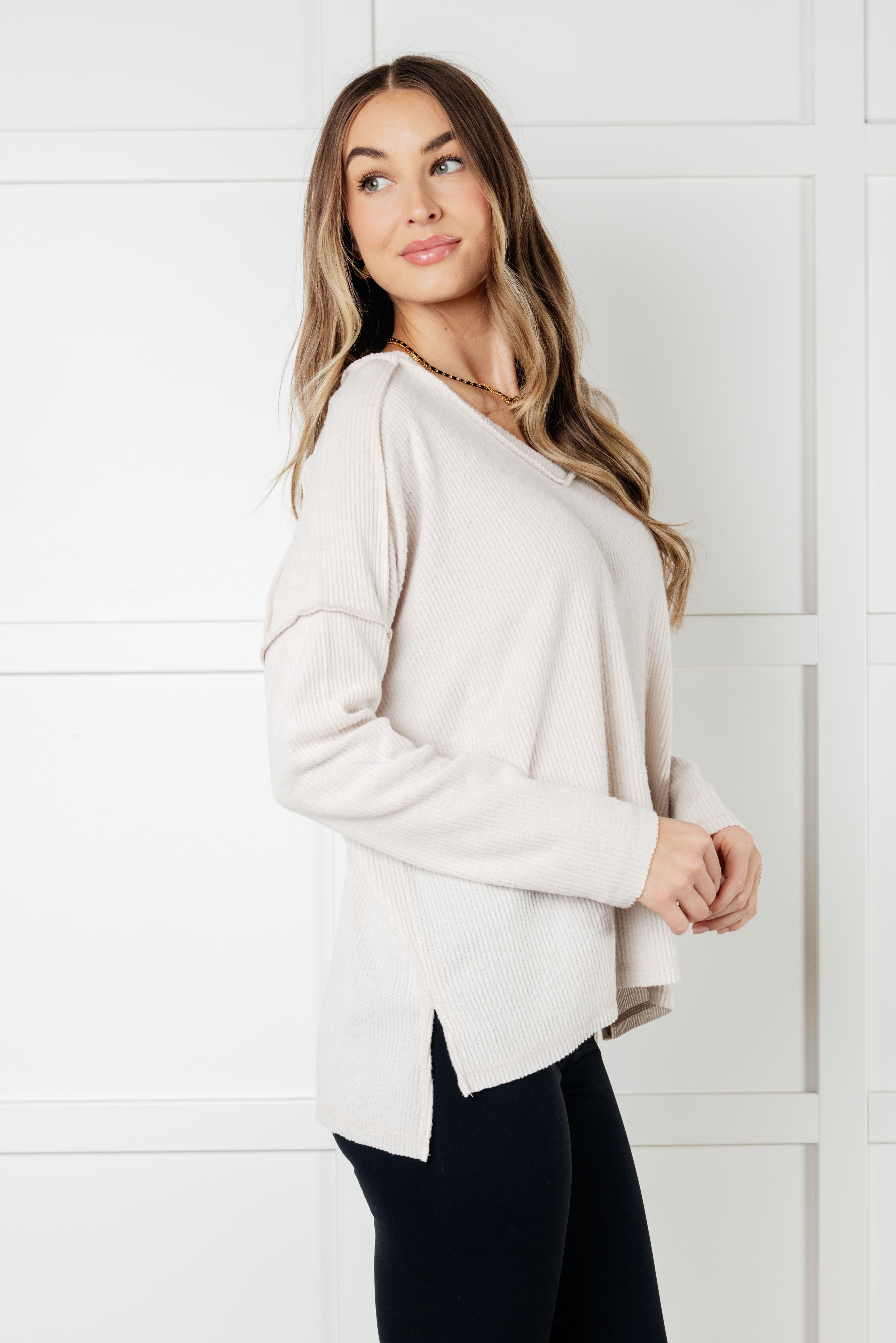 Warm & Cozy Hacci Knit Top in Sandy Beige