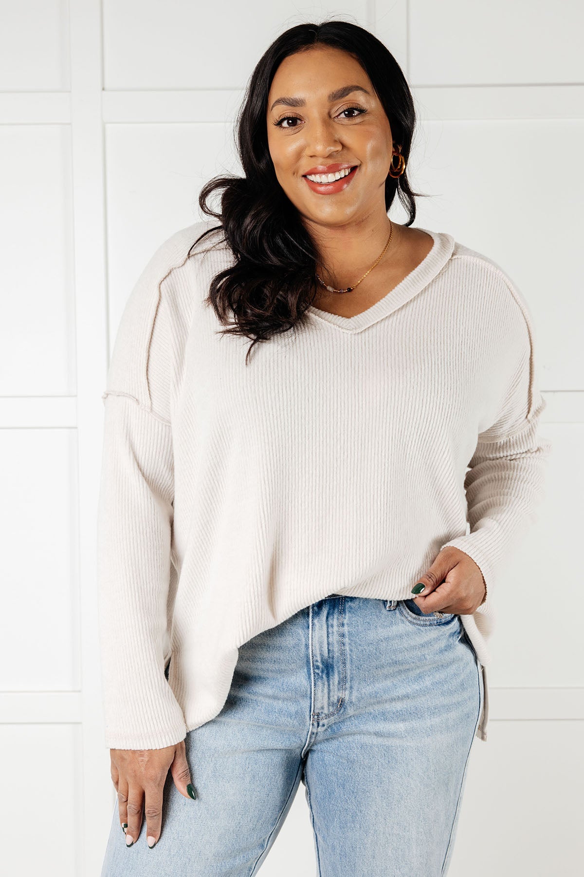 Warm & Cozy Hacci Knit Top in Sandy Beige