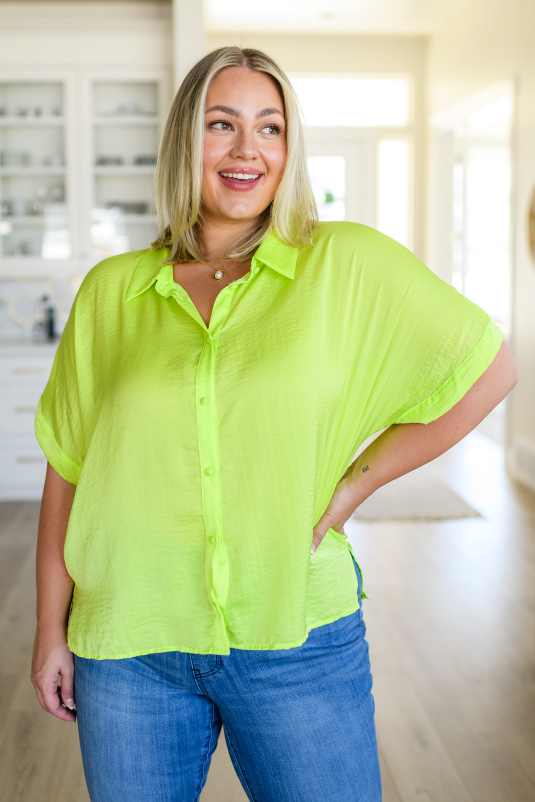 Bright Idea Neon Button Down Top in Citrus