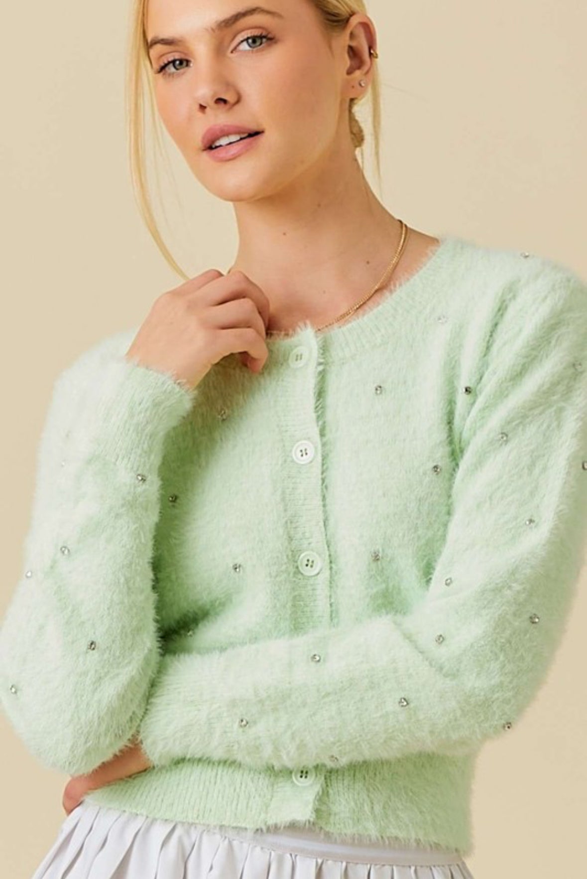 Mohair Cardigan In Crystals & Sage -preorder