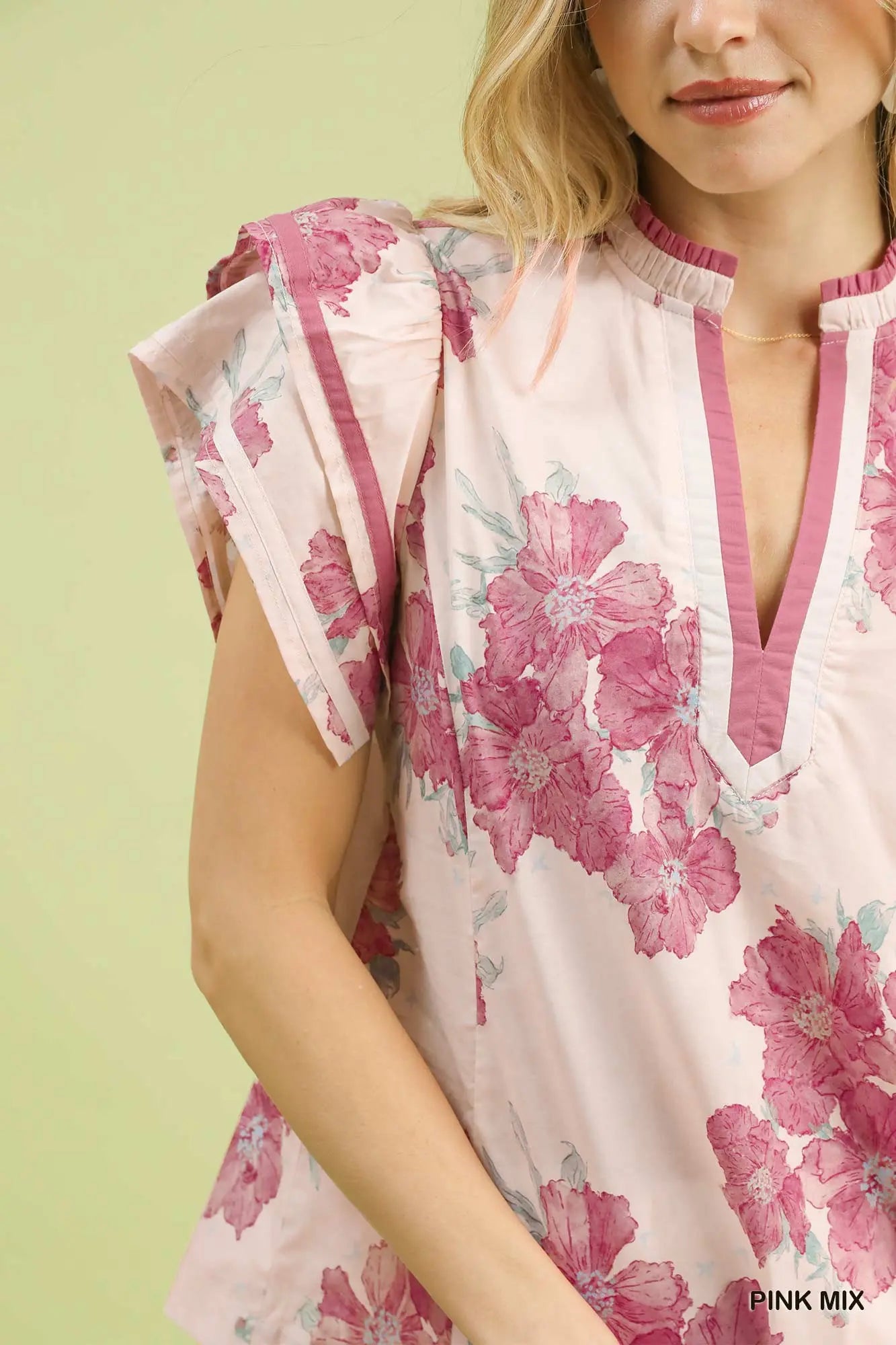 Bloom With Me Floral Cotton Ruffle Blouse in Peony