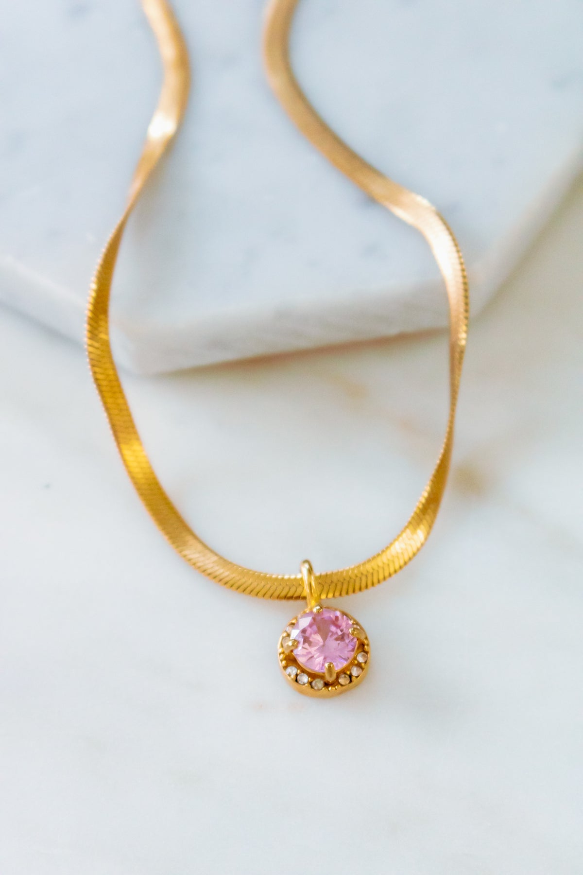 18K Gold Here to Shine Pink Gem Hypoallergenic Necklace