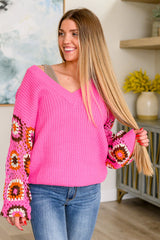 Can't Stop this Feeling V-Neck Hot Pink Knit Sweater