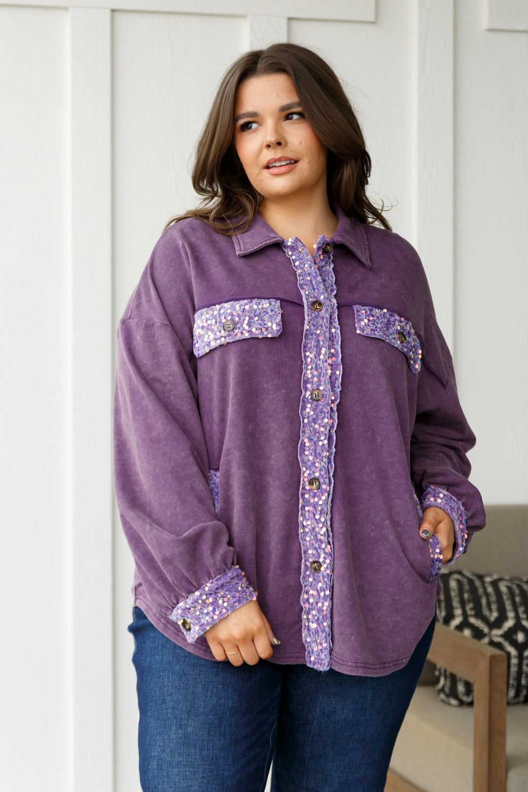 Sequins Shacket in Purple