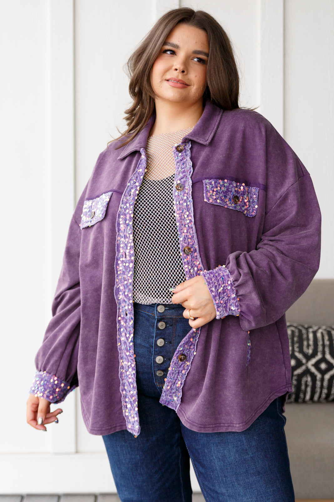 Sequins Shacket in Purple