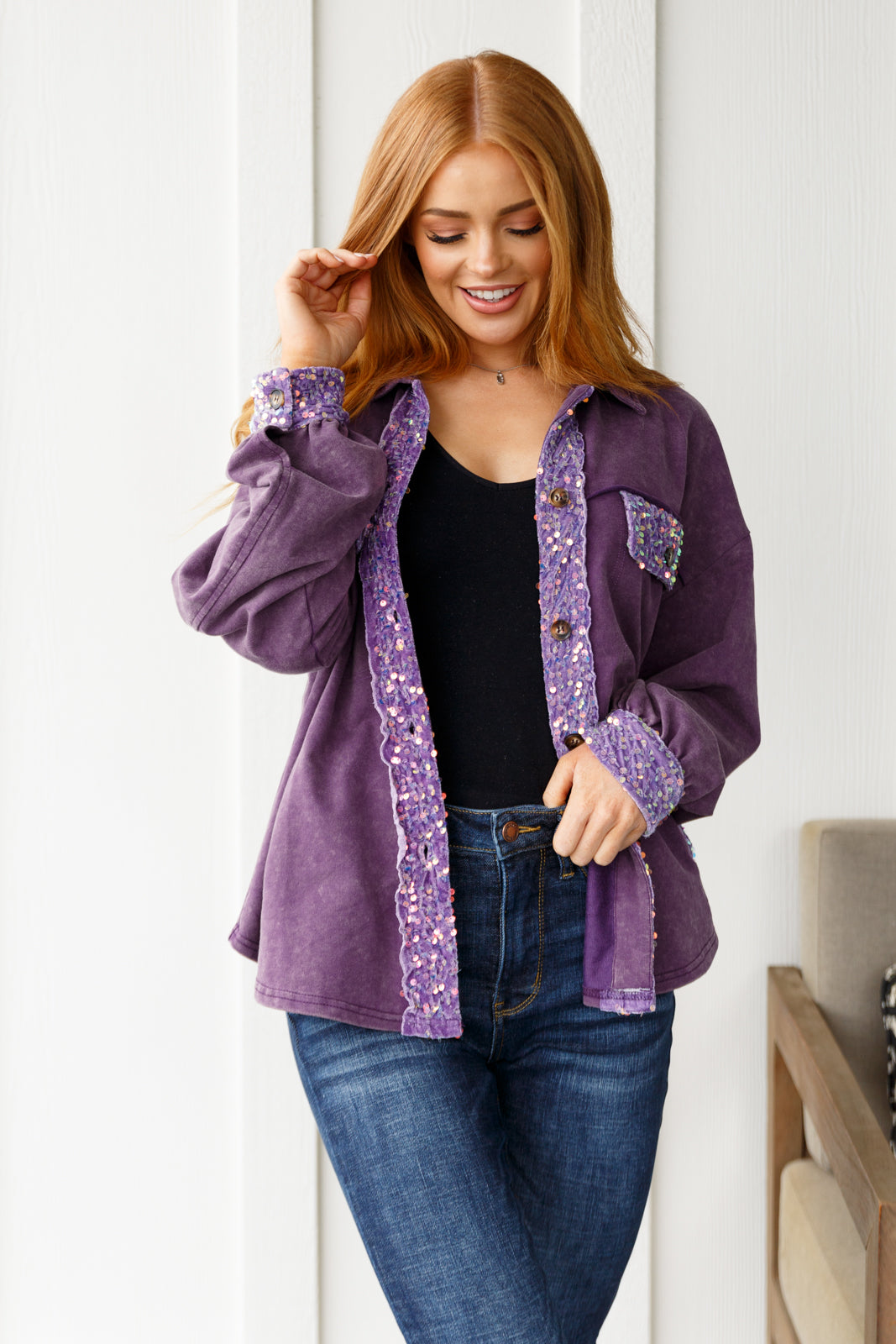 Sequins Shacket in Purple