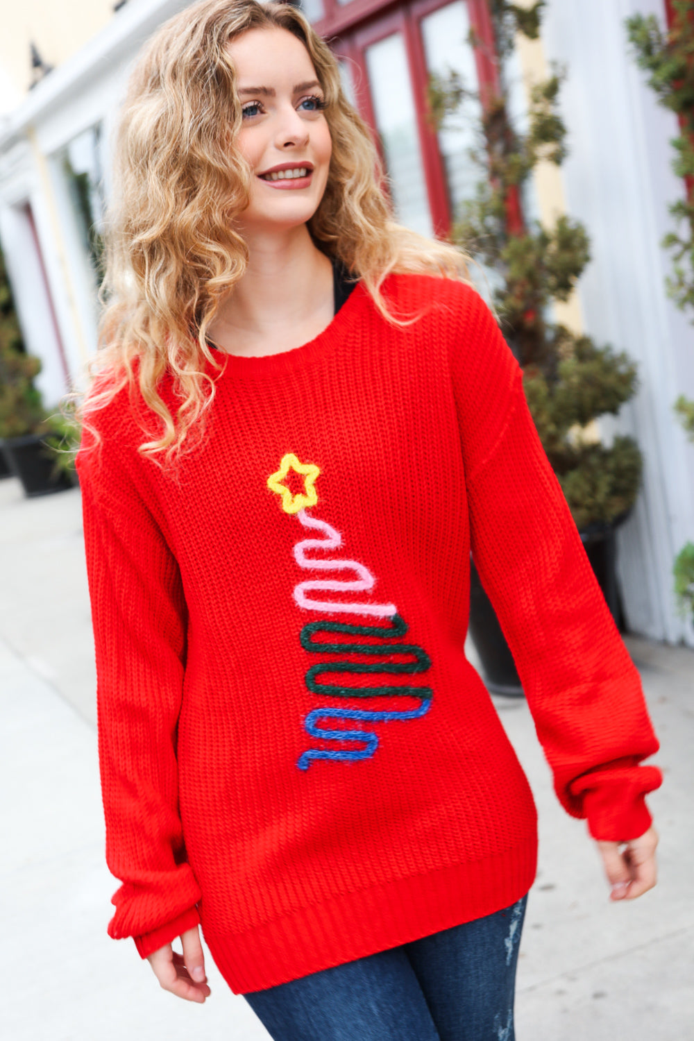 All I Want Red Christmas Tree Lurex Embroidery Sweater