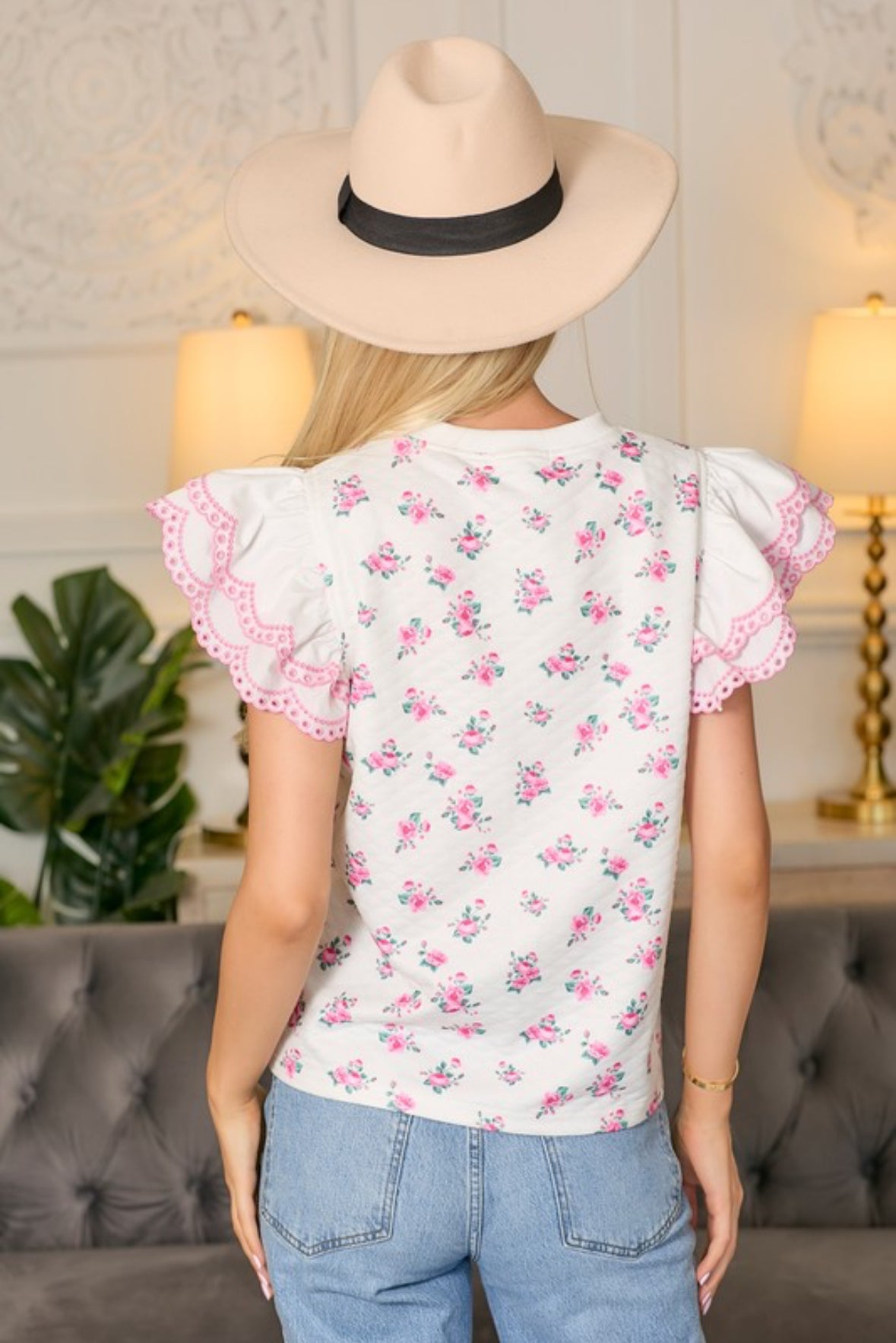 Eyelets & Roses Ruffle Sleeve Top -preorder