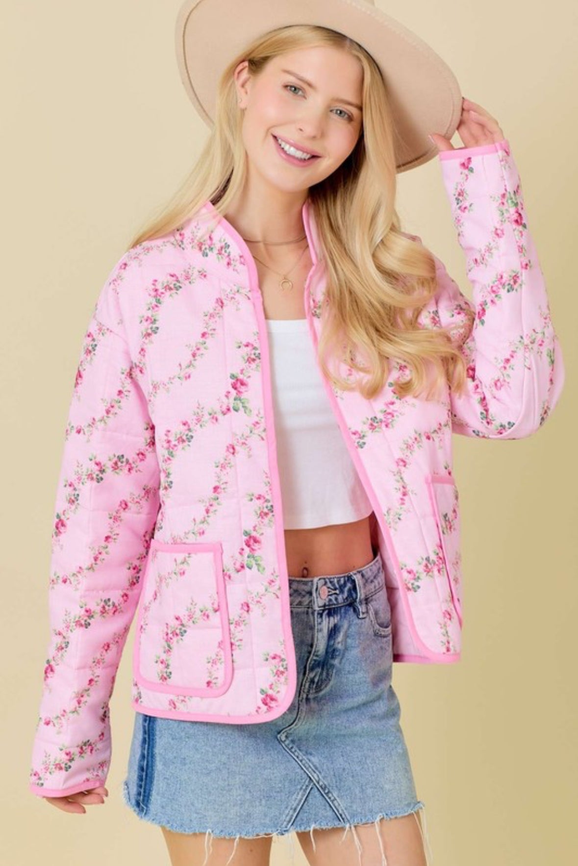 Sweet Petals Quilted Jacket In Rose