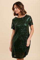 Emerald Green Swifty Sequin Shirt Dress Folklore Era