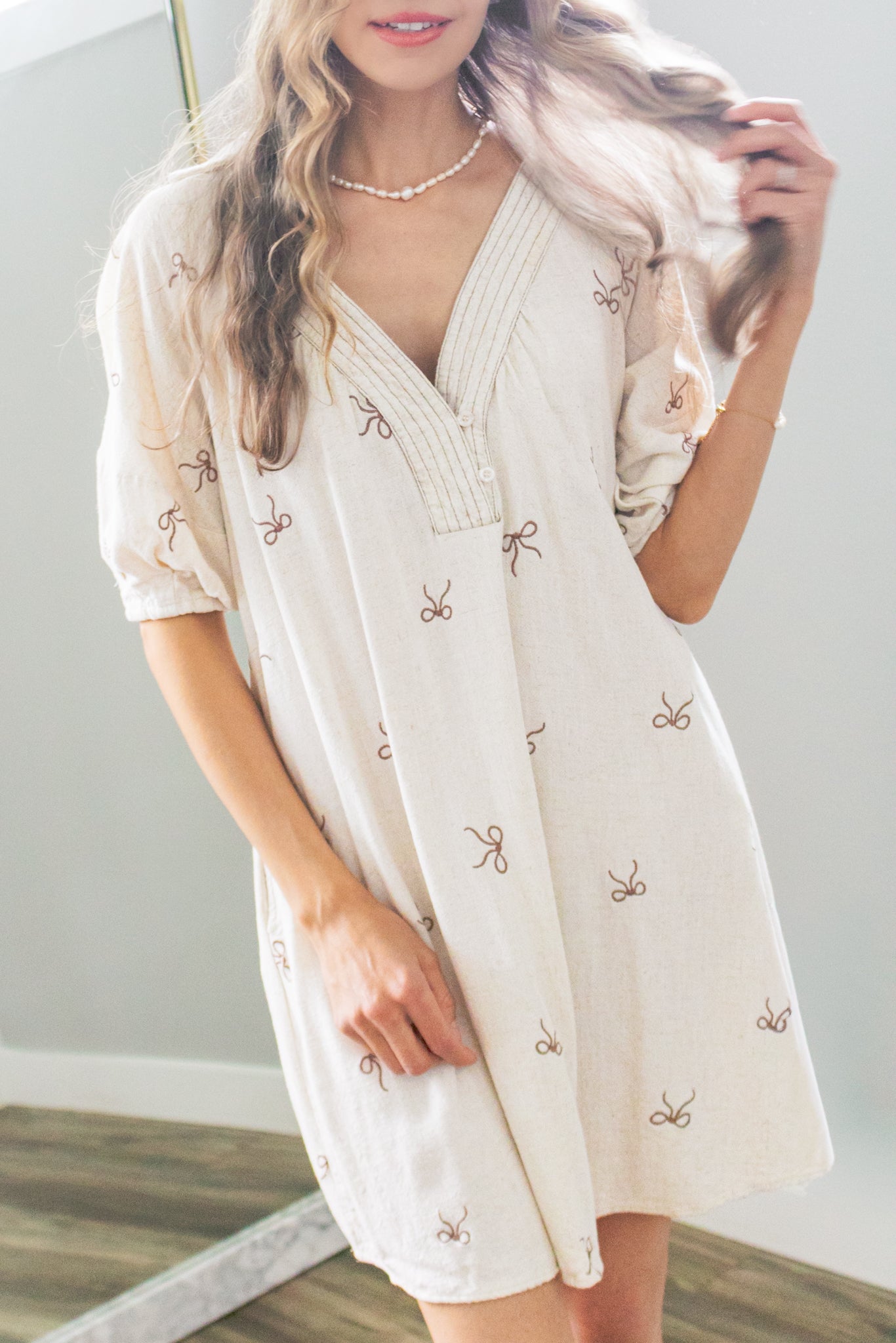 In Love with Life Bow Embroidery Linen Dress