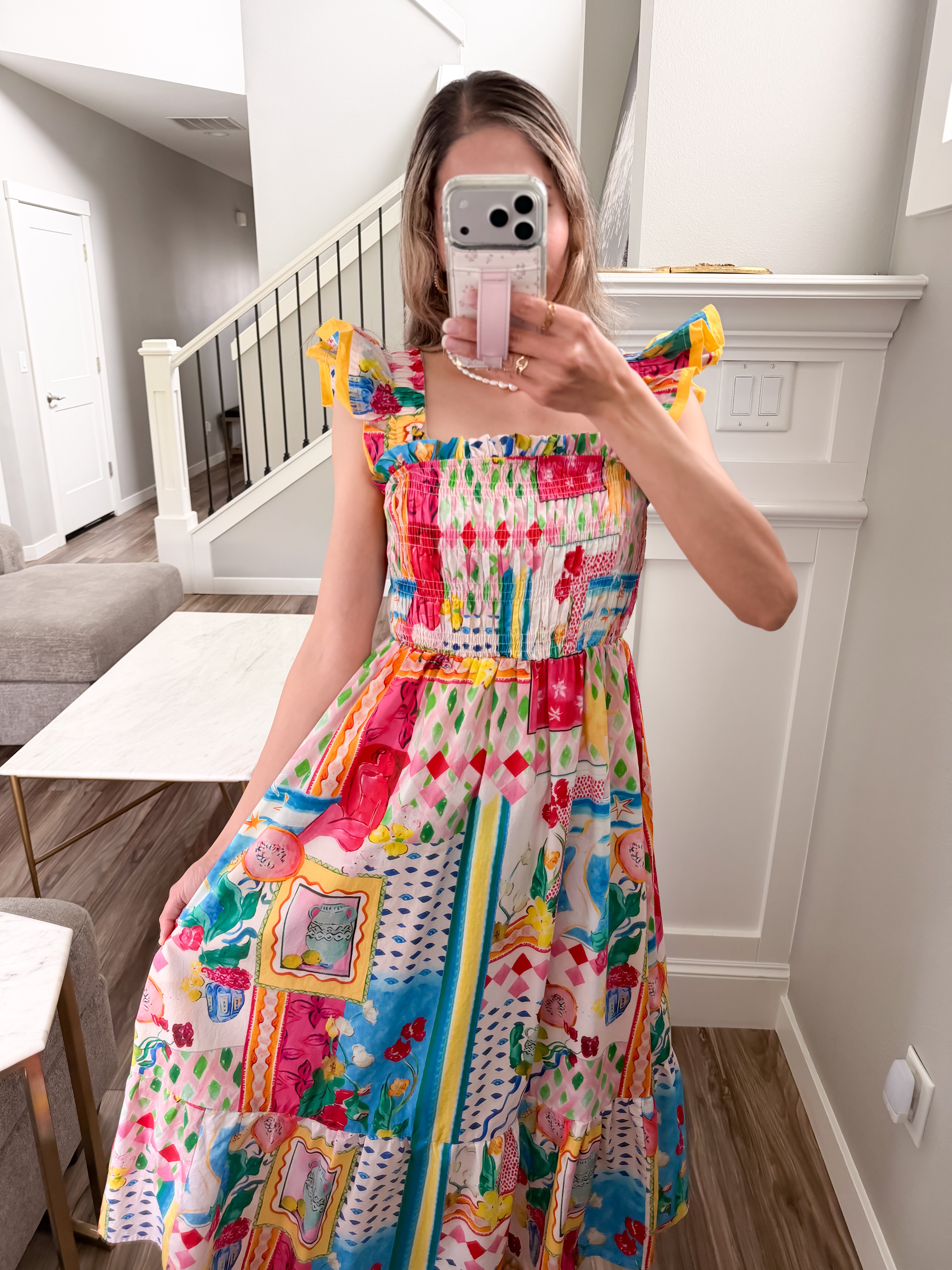 Whimsy Smocked 100 Cotton Ruffle Midi Dress