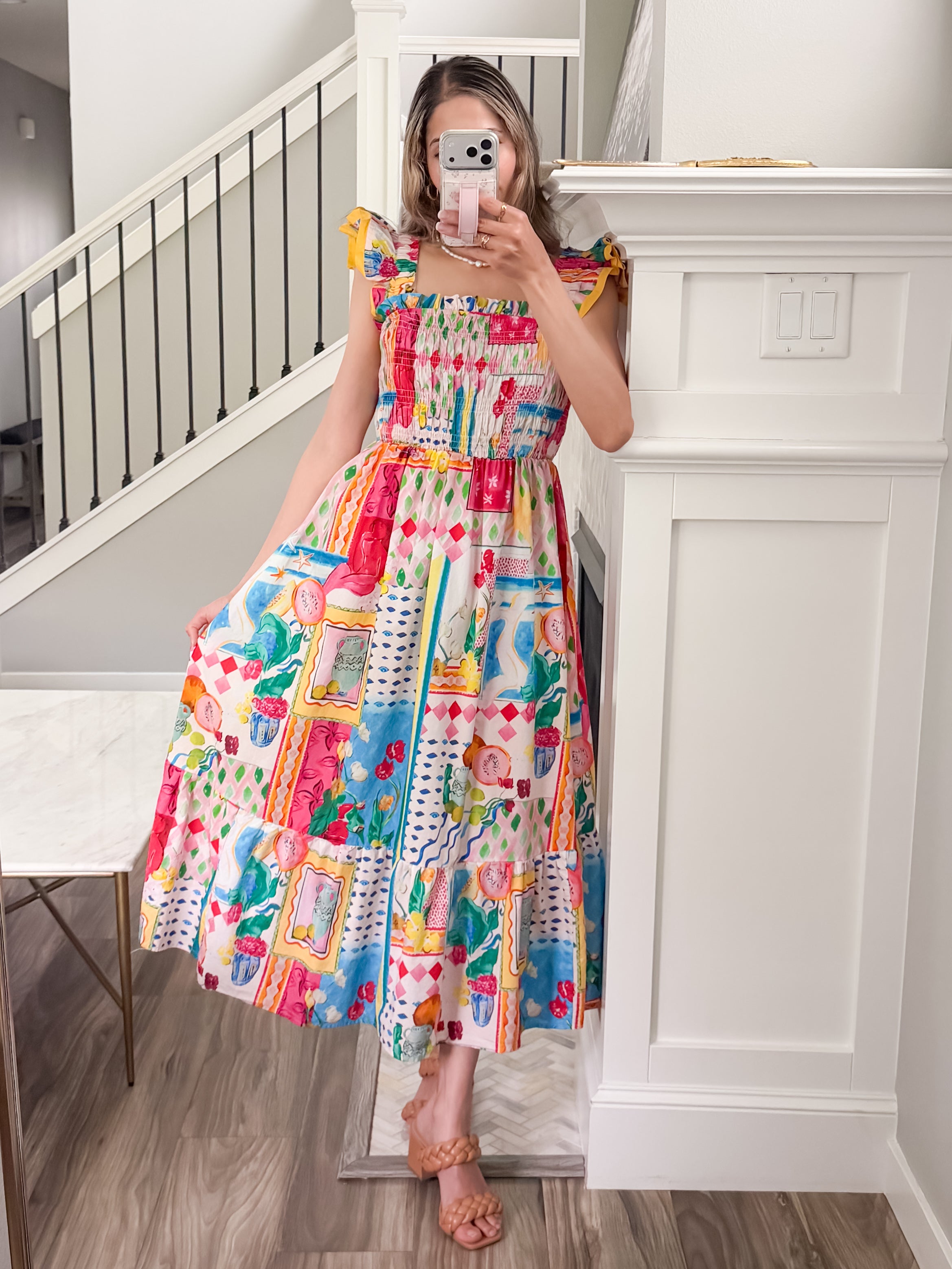 Whimsy Smocked 100 Cotton Ruffle Midi Dress