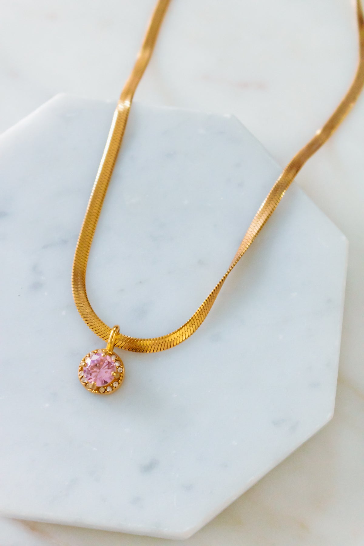 18K Gold Here to Shine Pink Gem Hypoallergenic Necklace