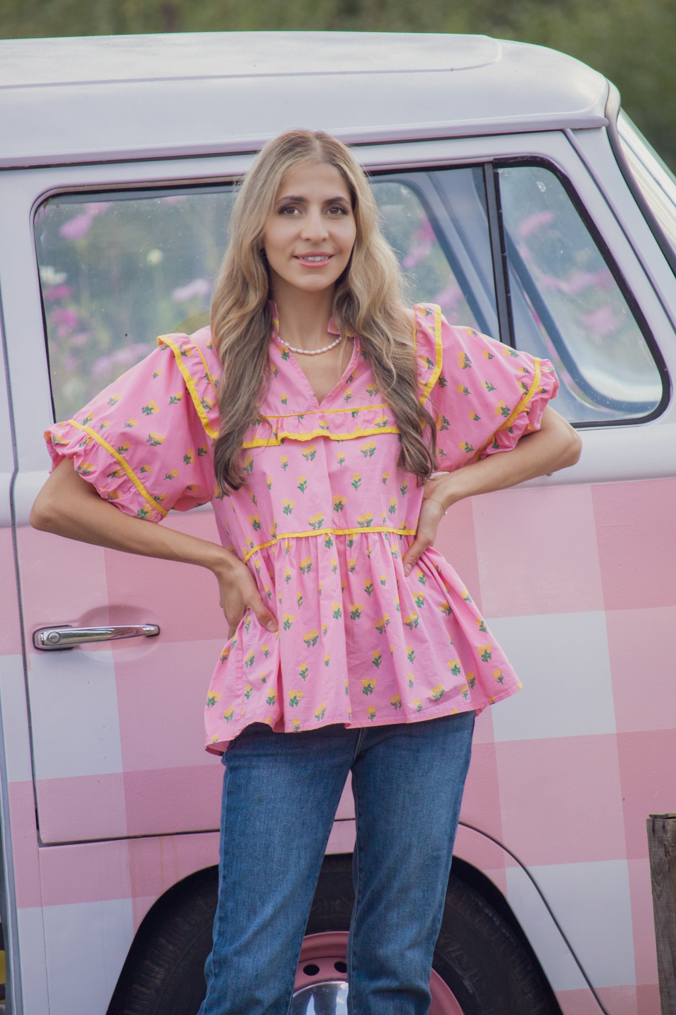 Pink Lemonade Babydoll Floral Blouse