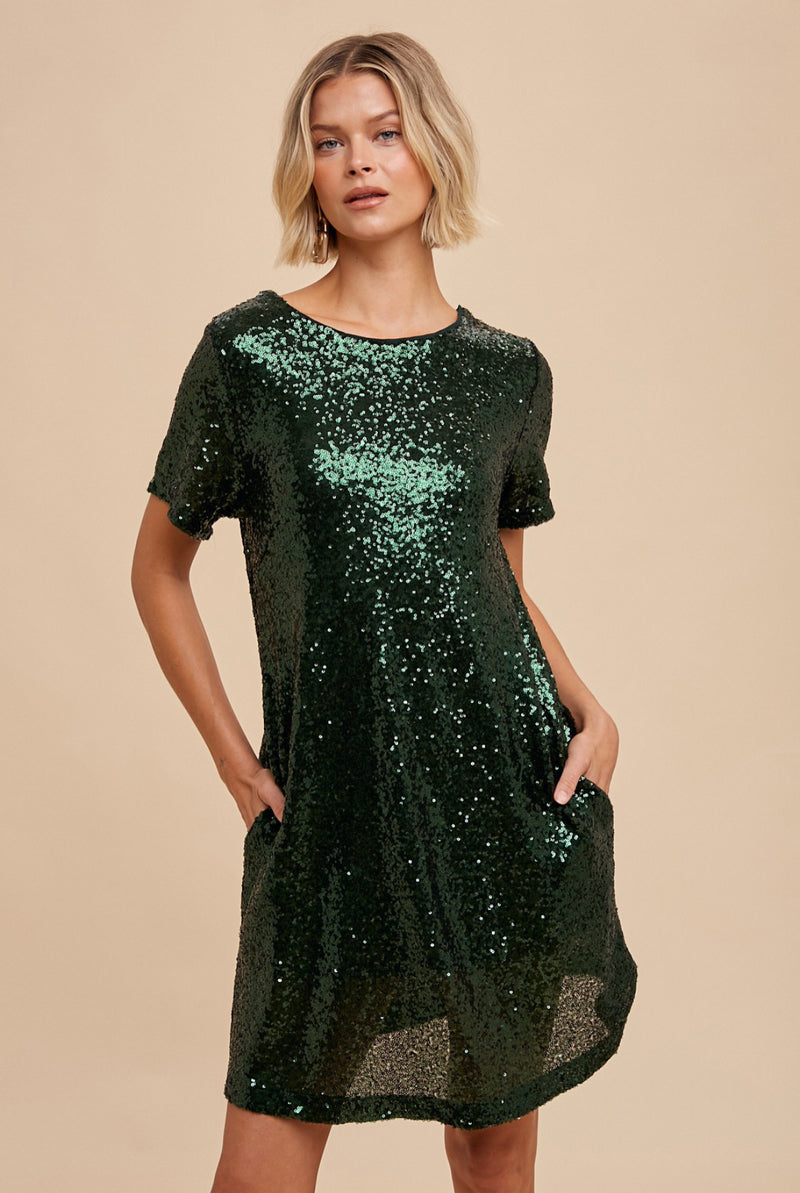 Emerald Green Swifty Sequin Shirt Dress Folklore Era