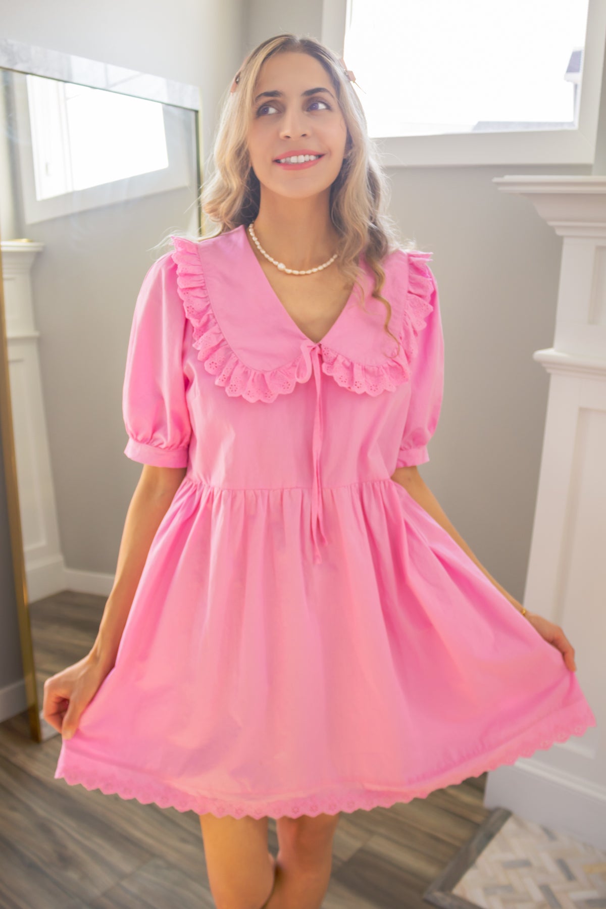 Peter Pan 100 Cotton Dress in Pink
