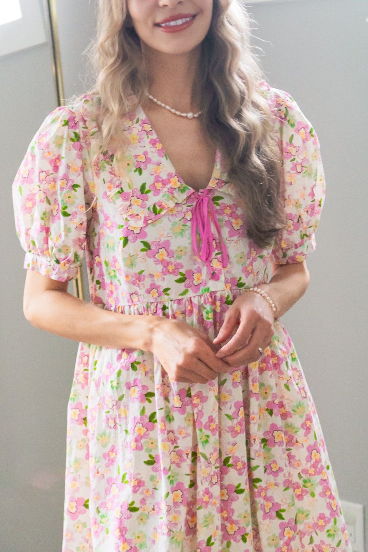 Cherry Blossom Peter Pan Collar Cotton Dress in Blush