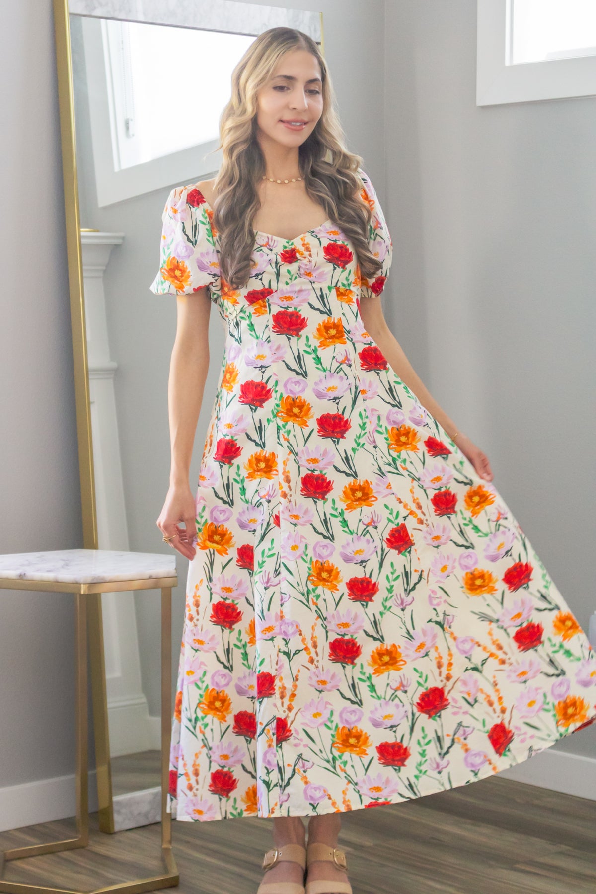 Autumn Wildflowers Babydoll Maxi Dress