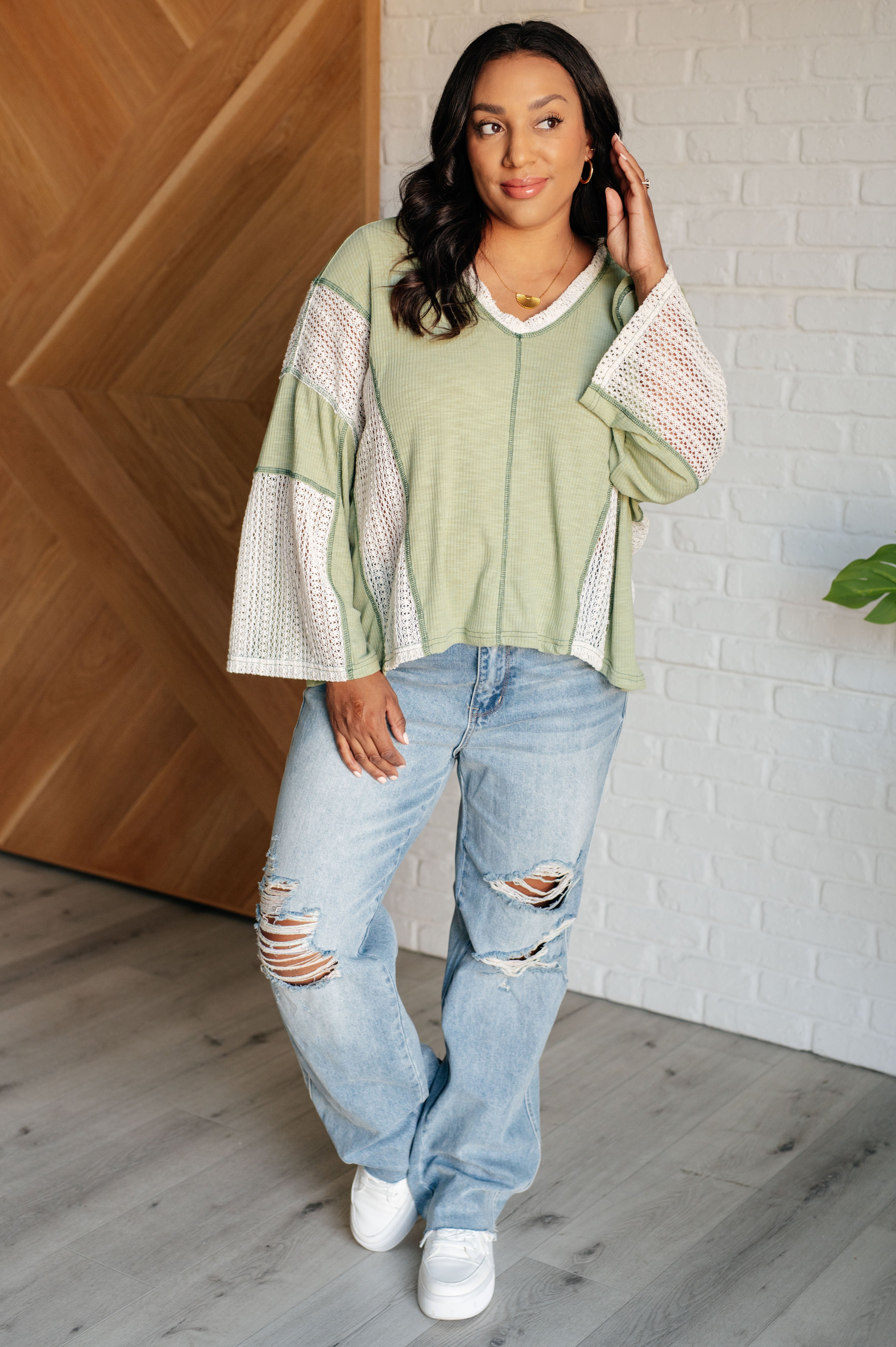 Serene Sage Patchwork Top