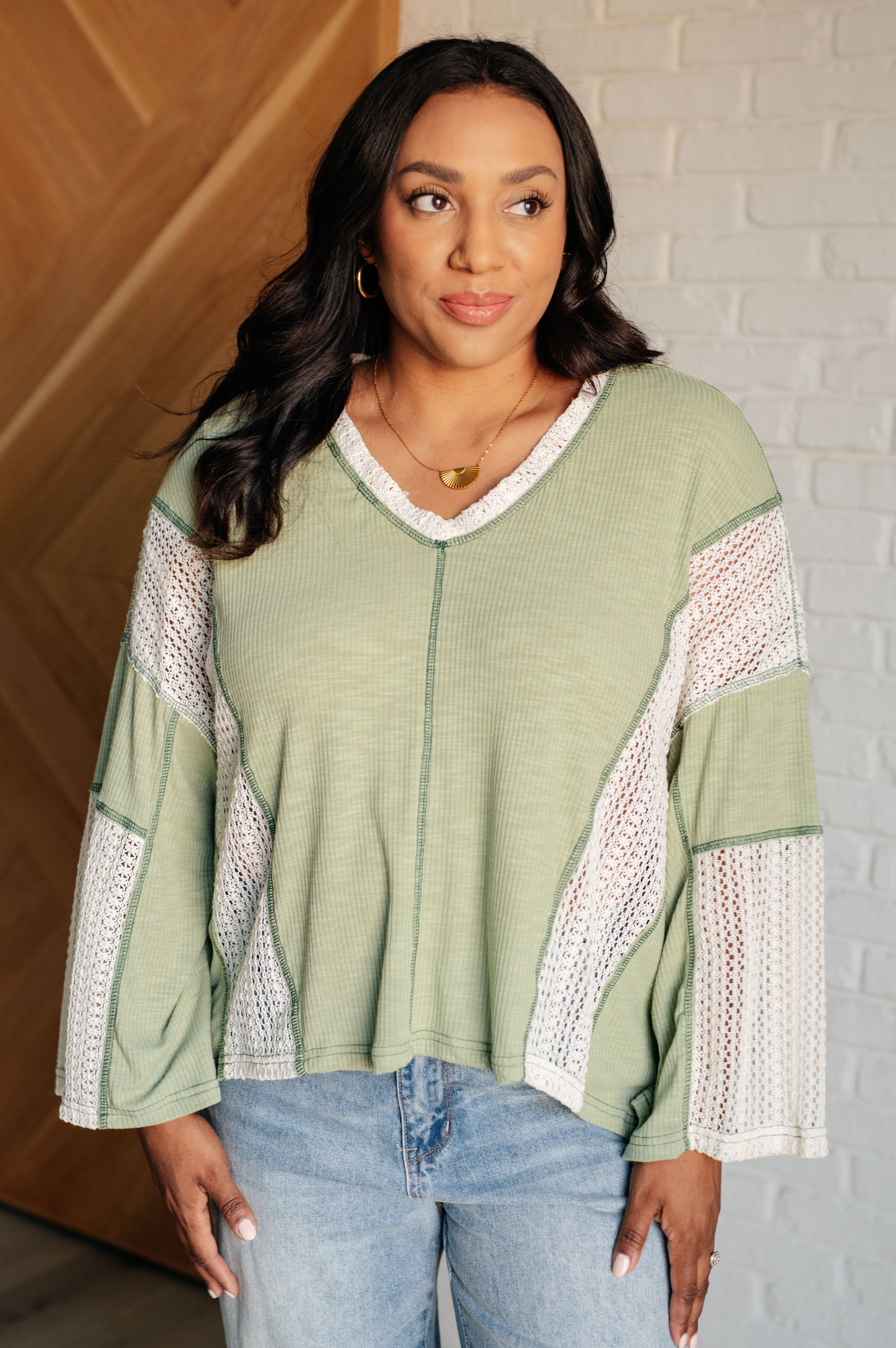 Serene Sage Patchwork Top