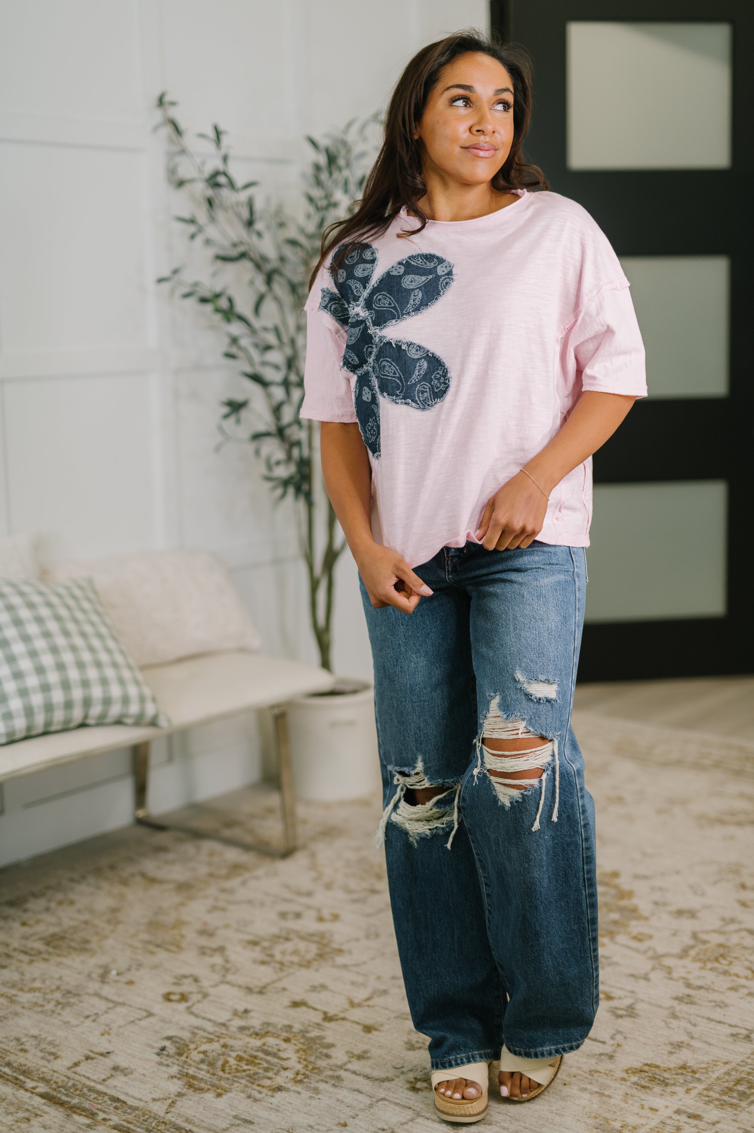 Flower Power Applique Cotton Top