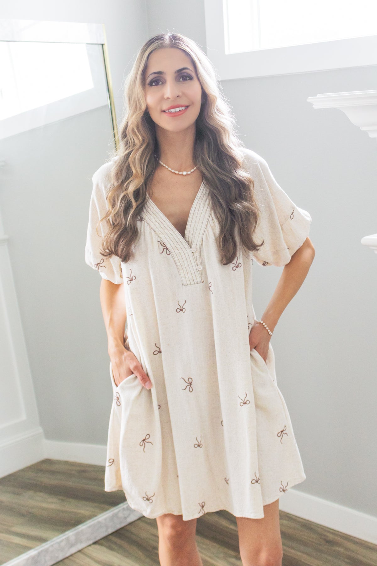 In Love with Life Bow Embroidery Linen Dress