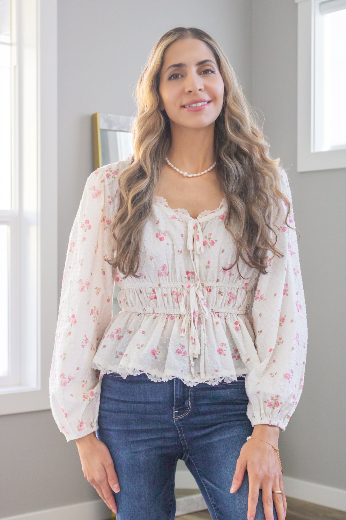 Wildflower Lace Ruched Bow Blouse