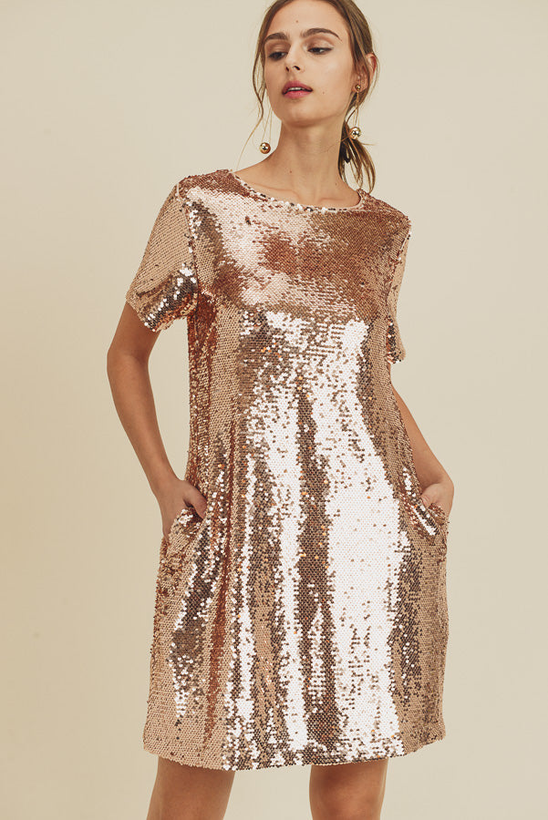 Taylor Swifty Sequin Dress In Rose Gold Fearless Era -FINAL SALE-