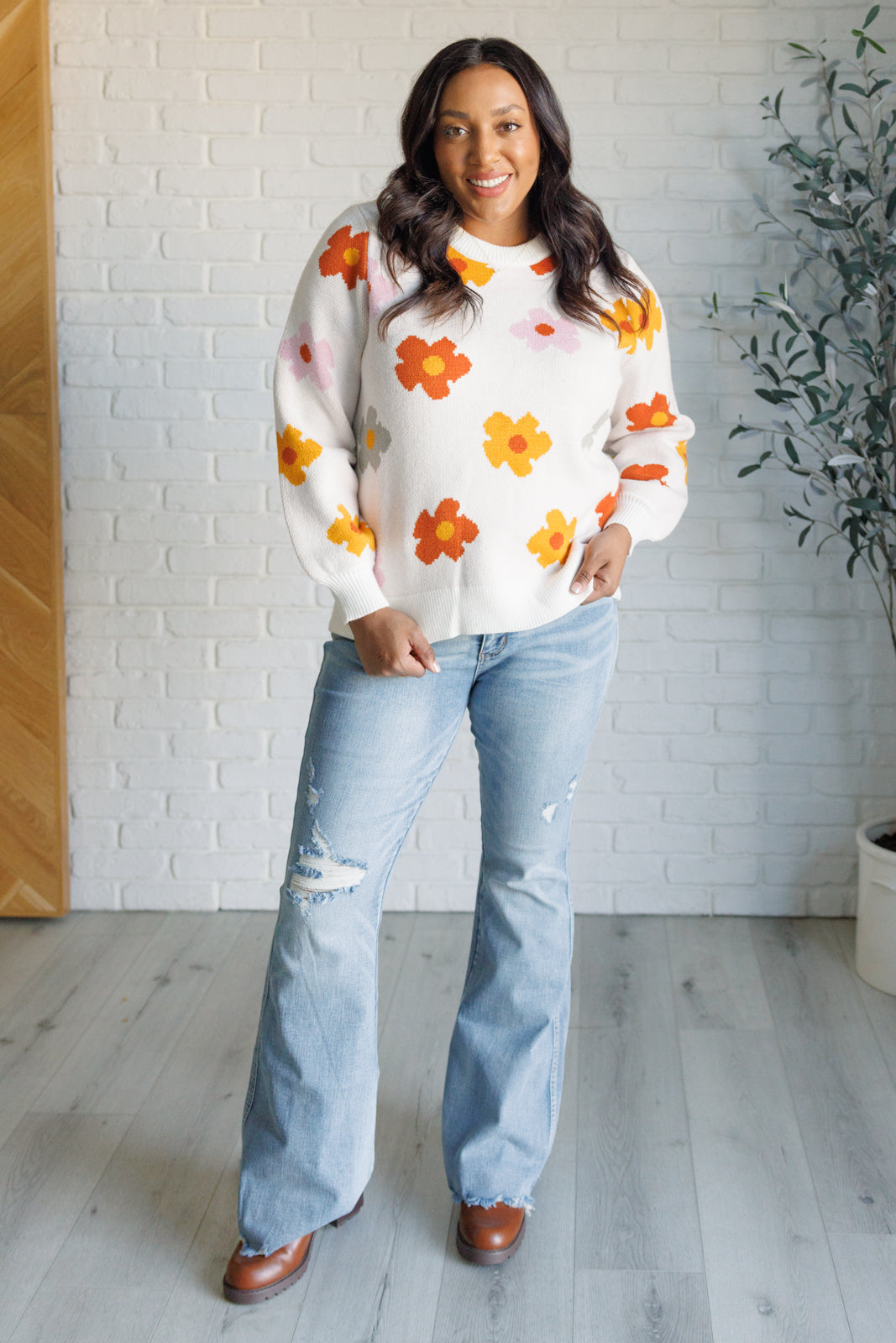 Falling Flowers Floral Daisy Sweater