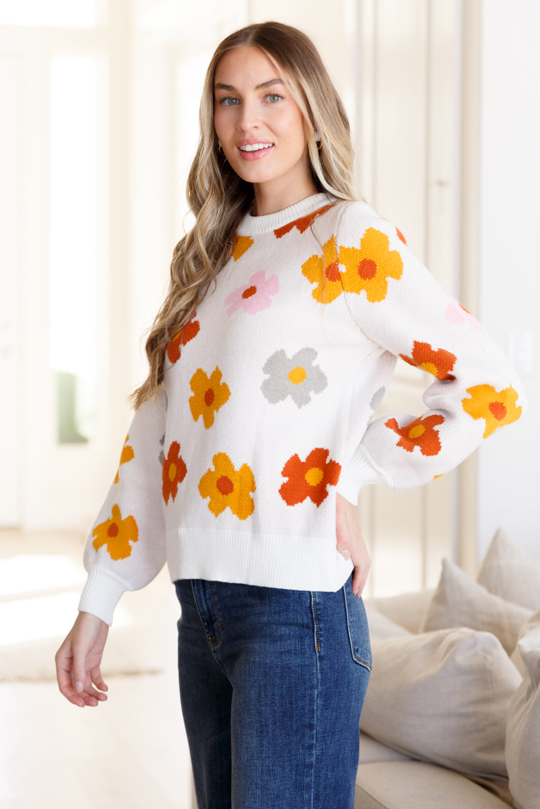 Falling Flowers Floral Daisy Sweater