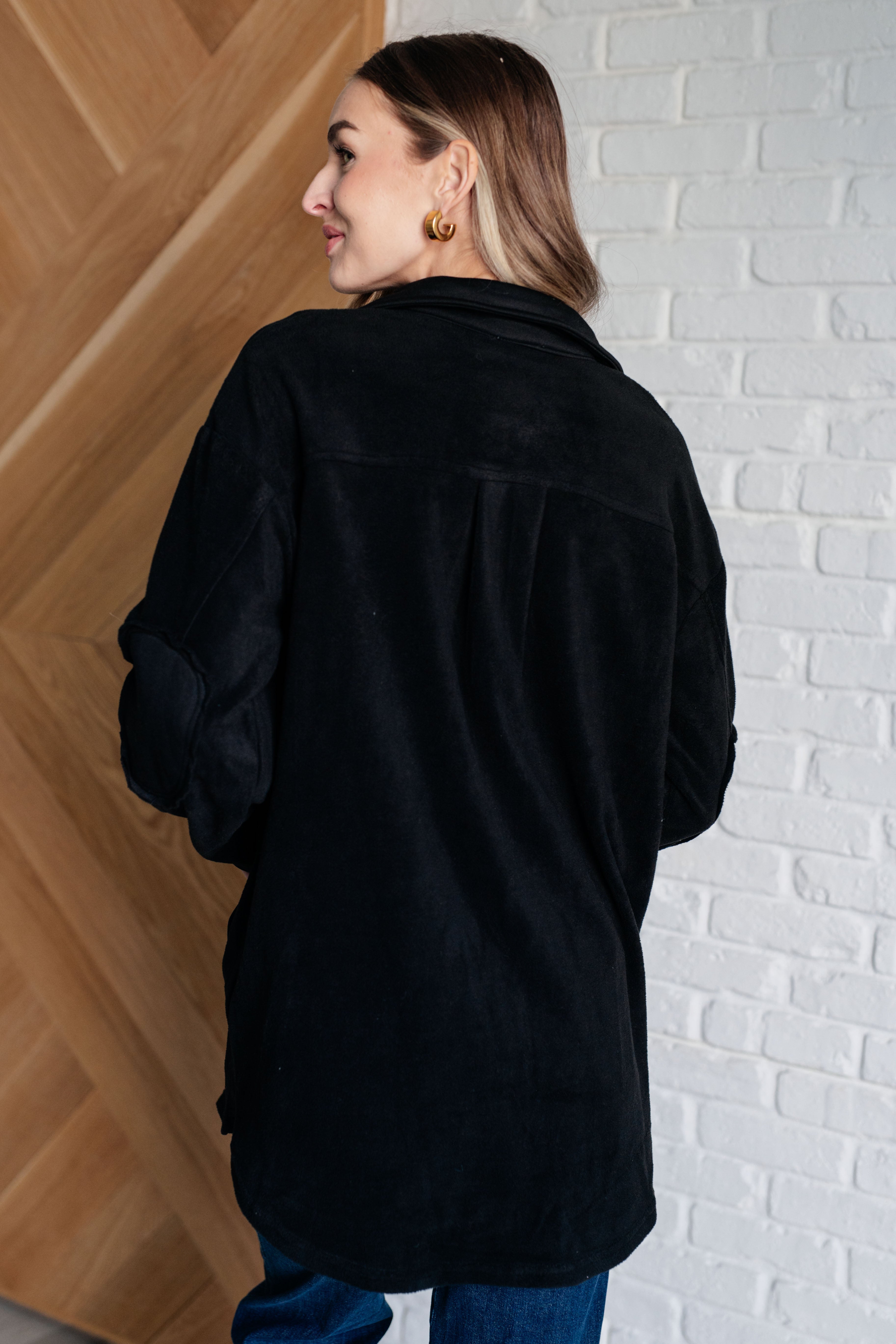 Oversized Fleece Shacket in Black