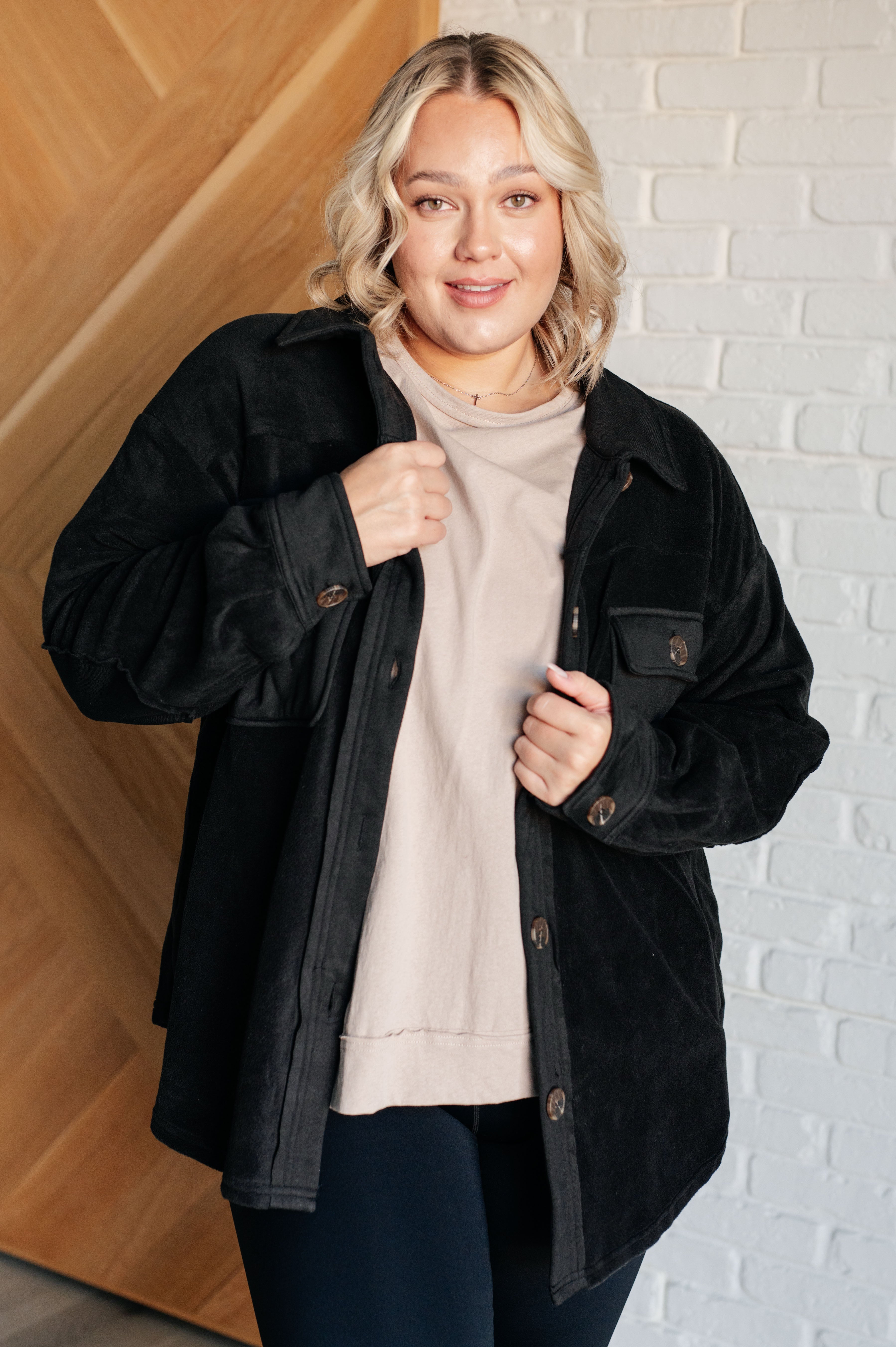 Oversized Fleece Shacket in Black