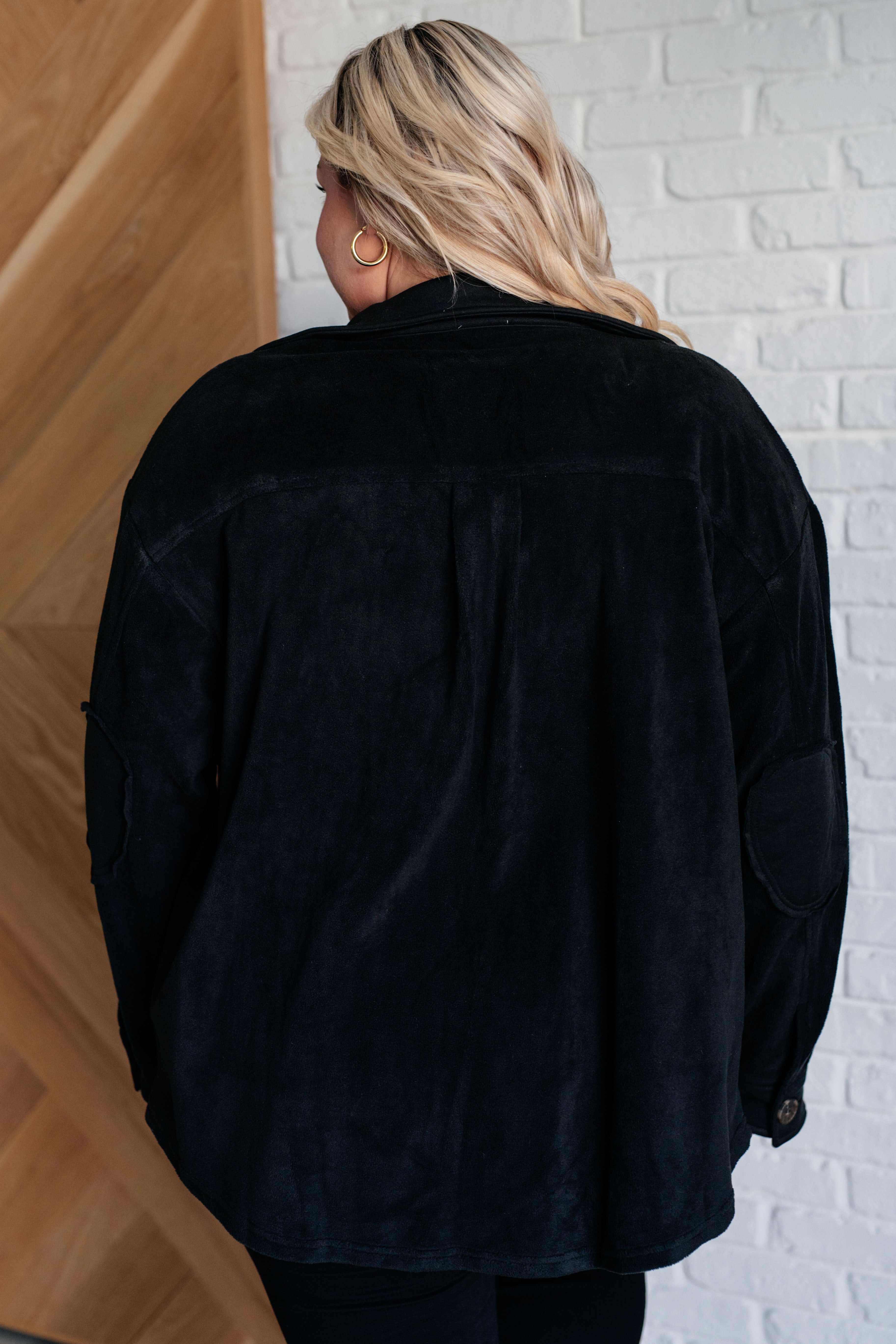 Oversized Fleece Shacket in Black