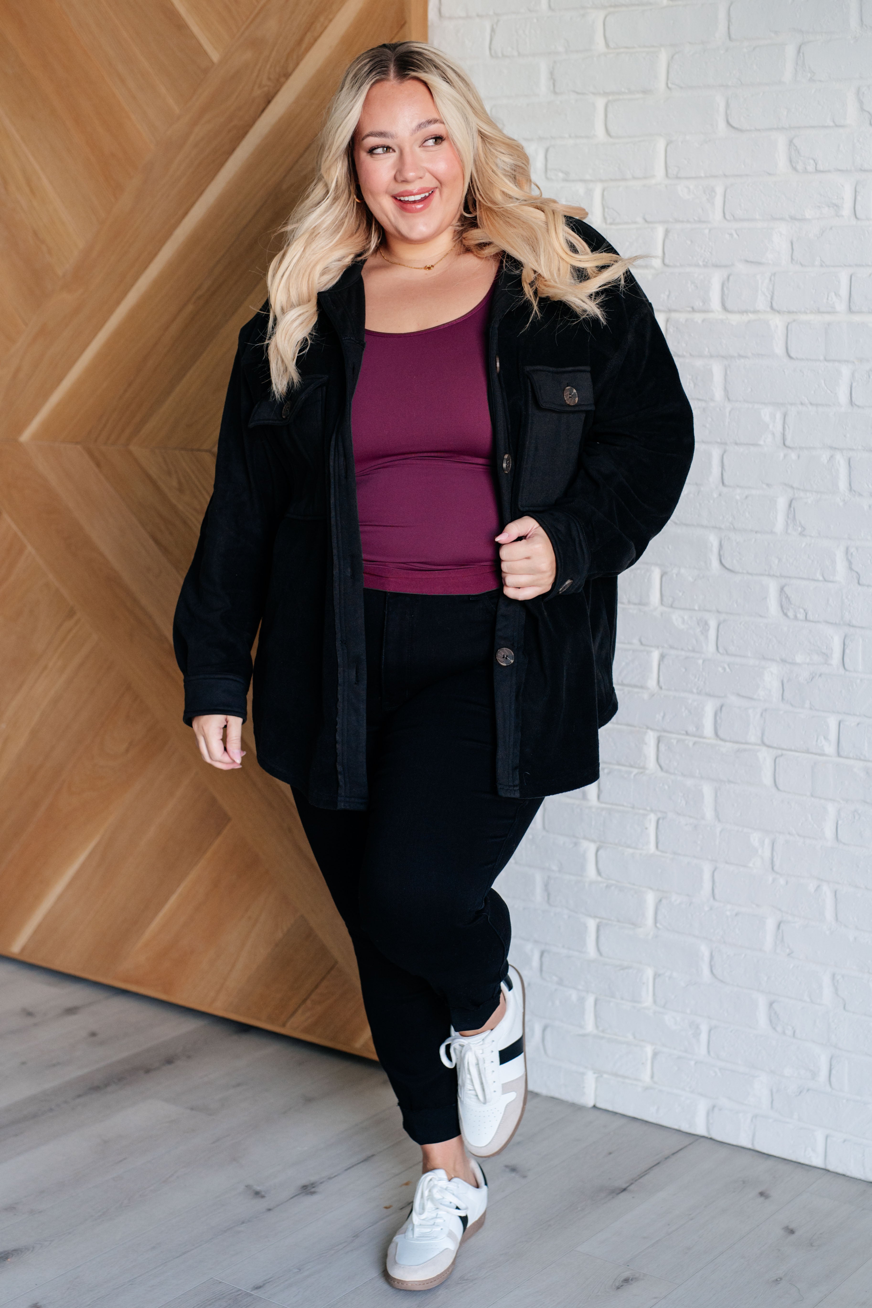 Oversized Fleece Shacket in Black