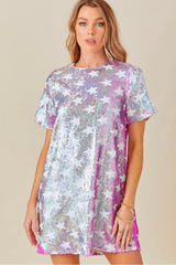 Sequin Shirt Dress in Swifty Pink & Silver Stars -SALE- (SIZE SMALL LEFT)