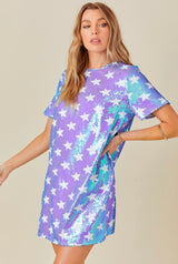 Sequin Shirt Dress In Swifty Blue & Purple Stars Speak Now Era