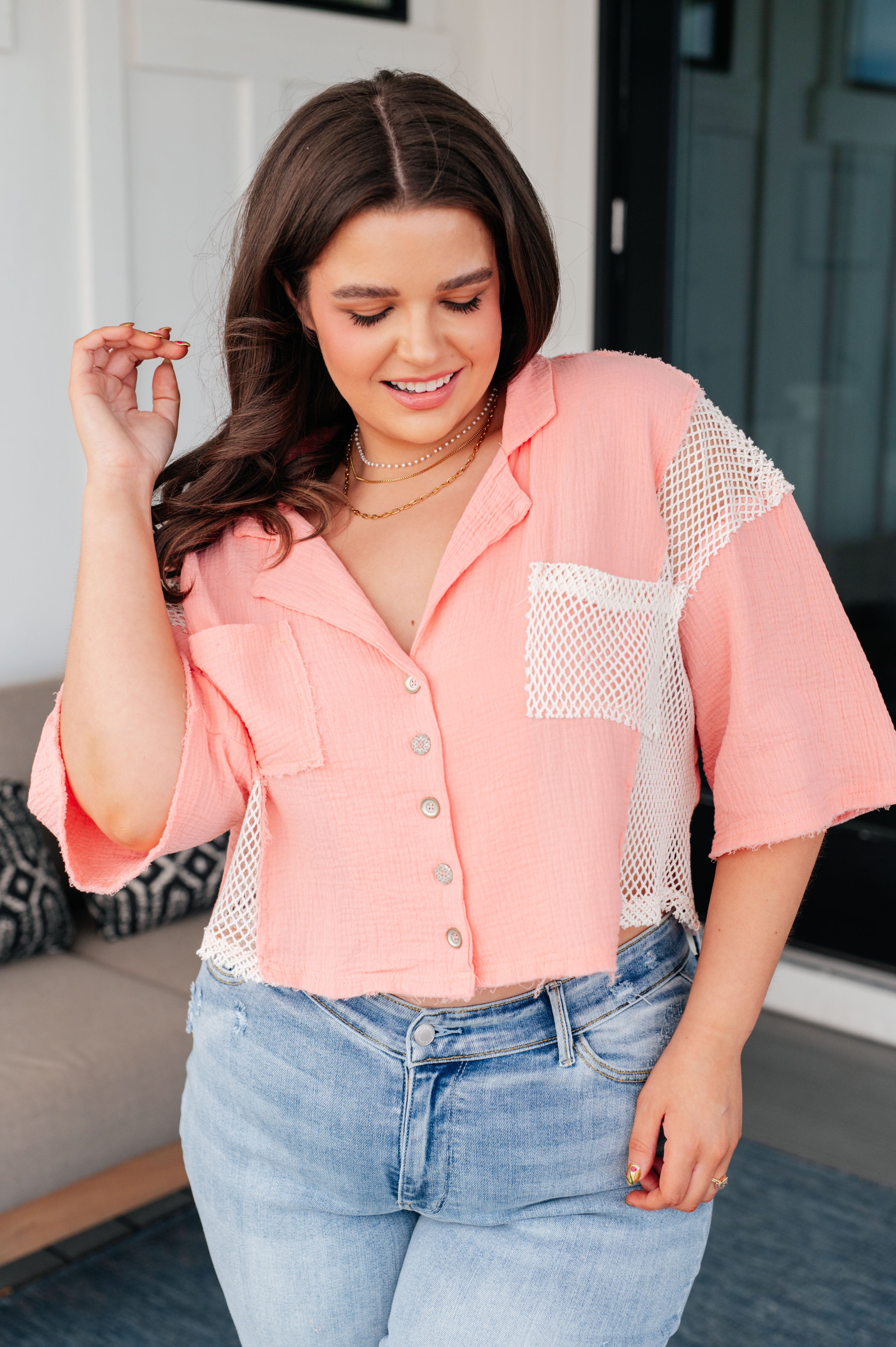 POL Havana Nights Button Up Crop Top