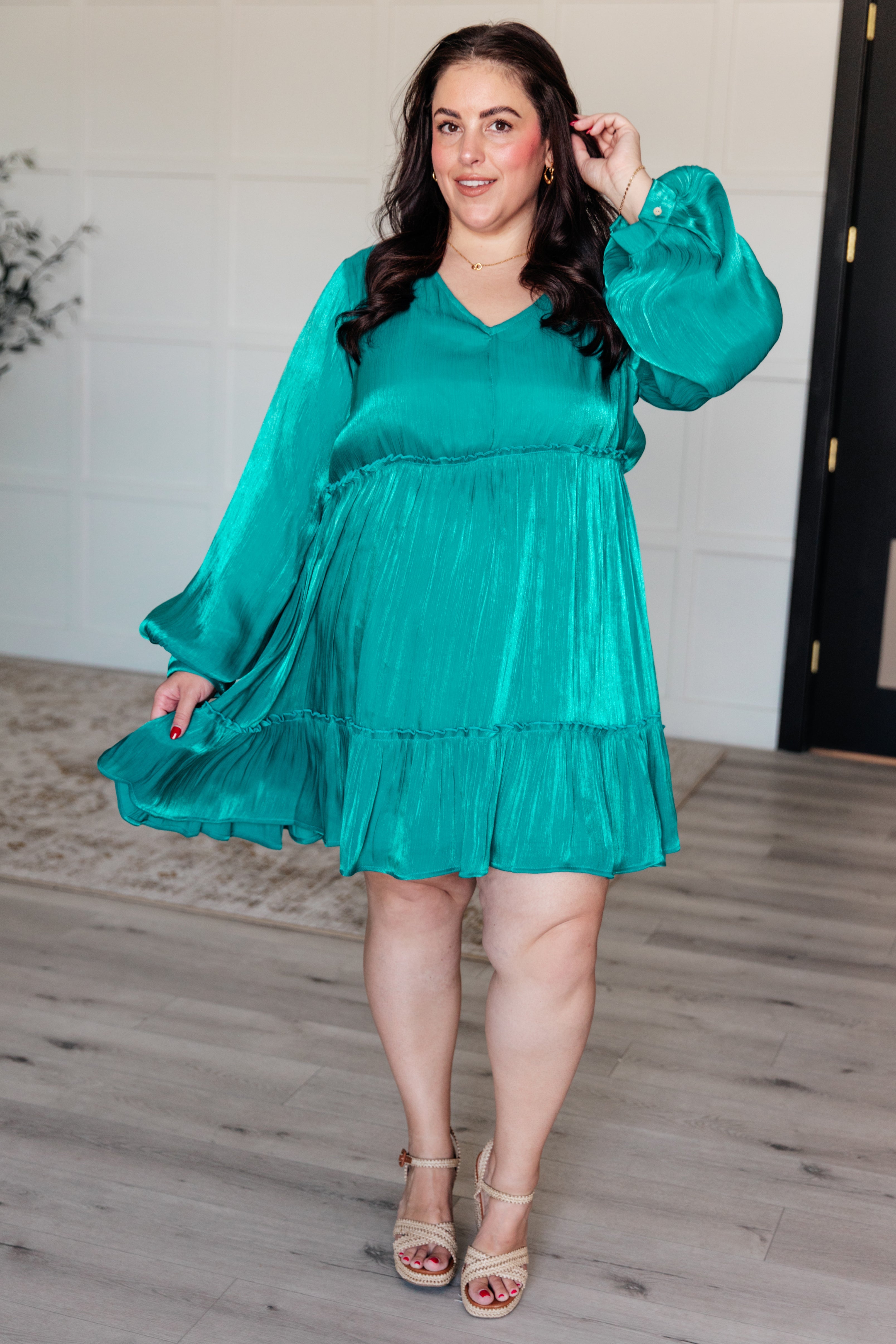 Teal Balloon Sleeve Dress