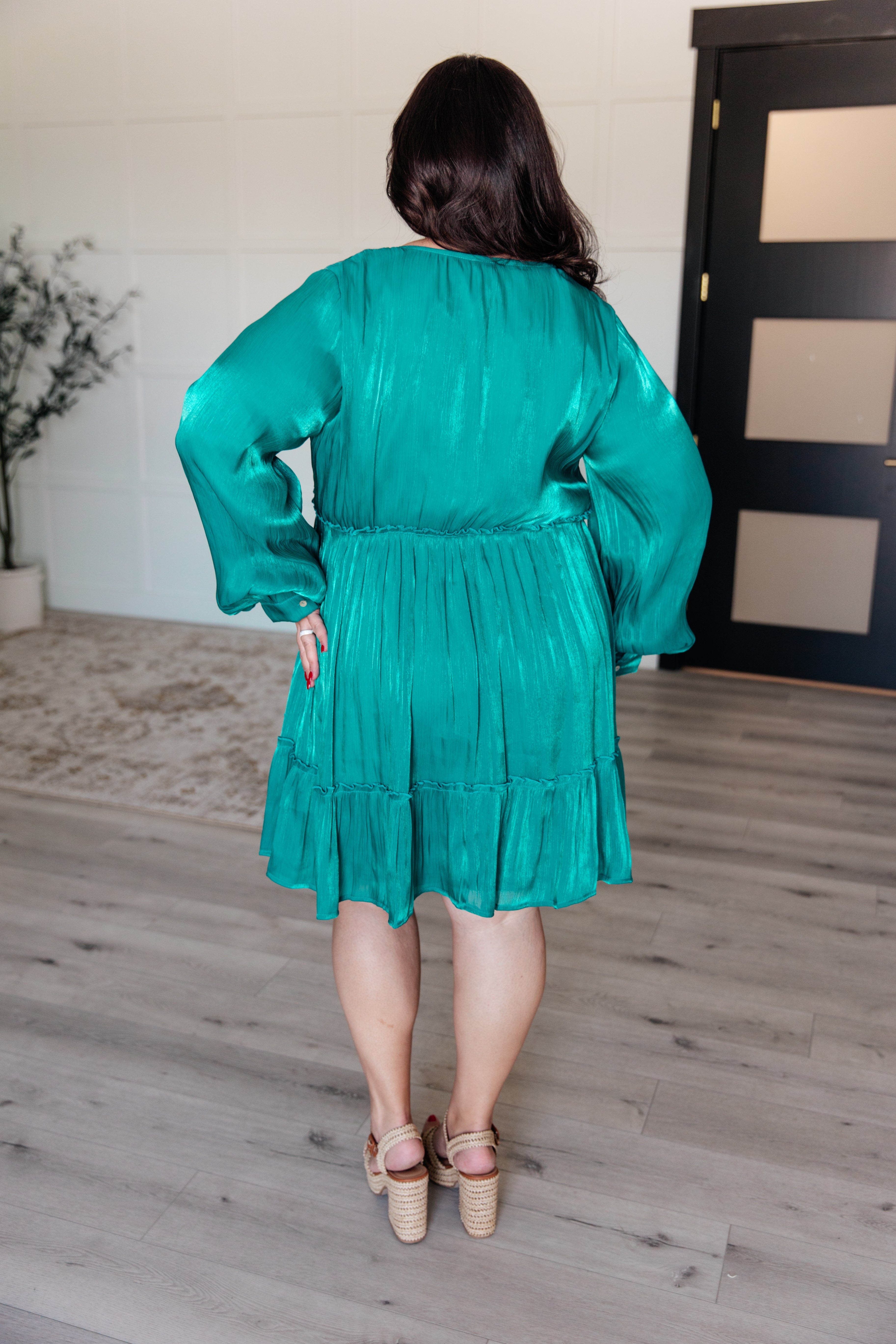 Teal Balloon Sleeve Dress