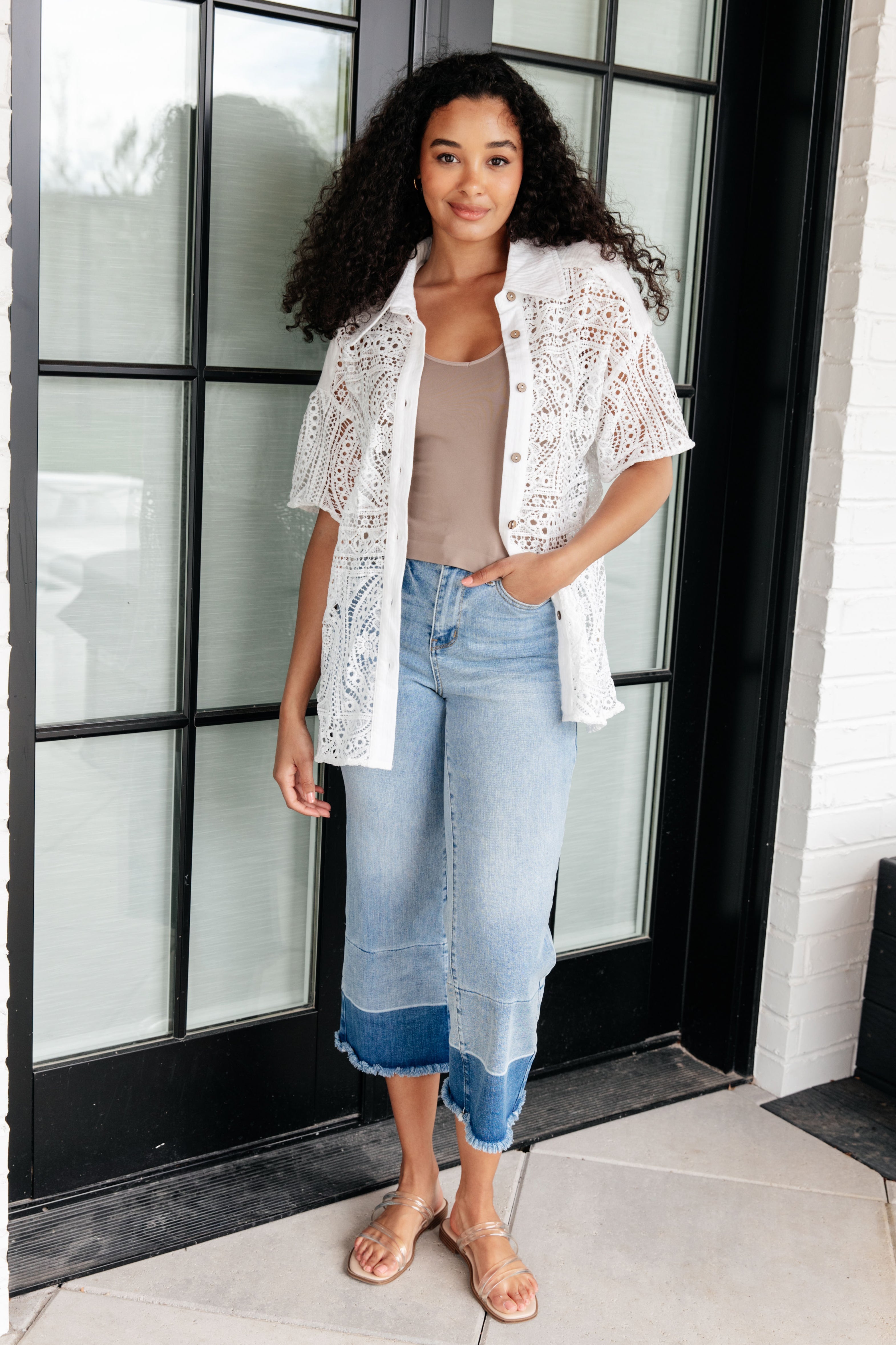 Head in the Clouds Lace Button Down Kimono Top