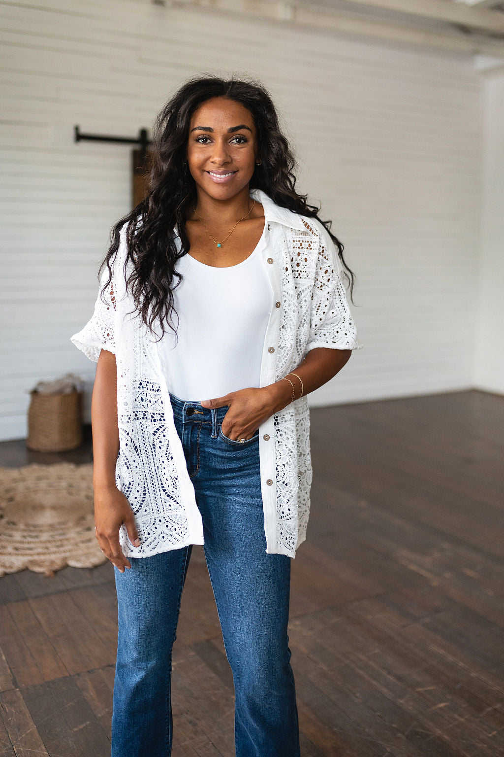 Head in the Clouds Lace Button Down Kimono Top