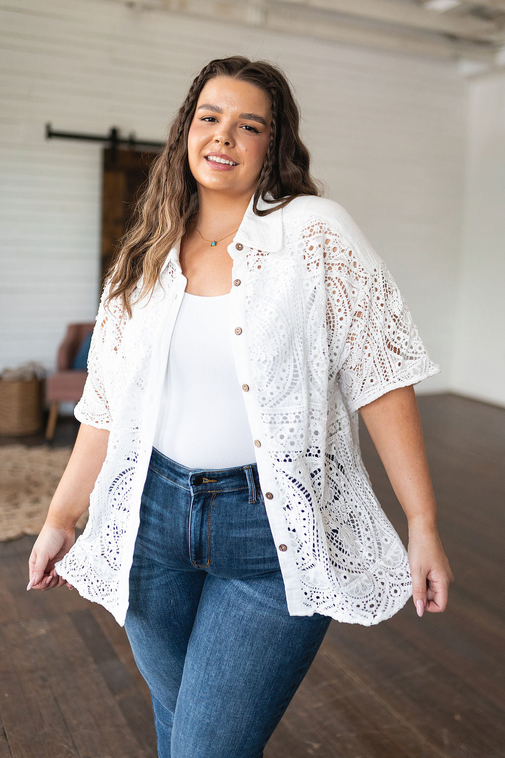 Head in the Clouds Lace Button Down Kimono Top